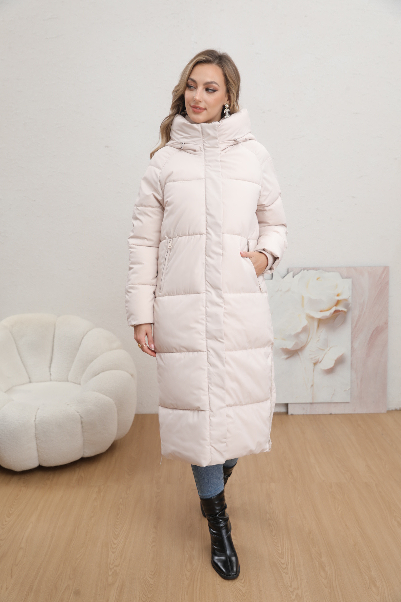 Wholesaler Melya Melody - Long puffer jacket with high collar and hood