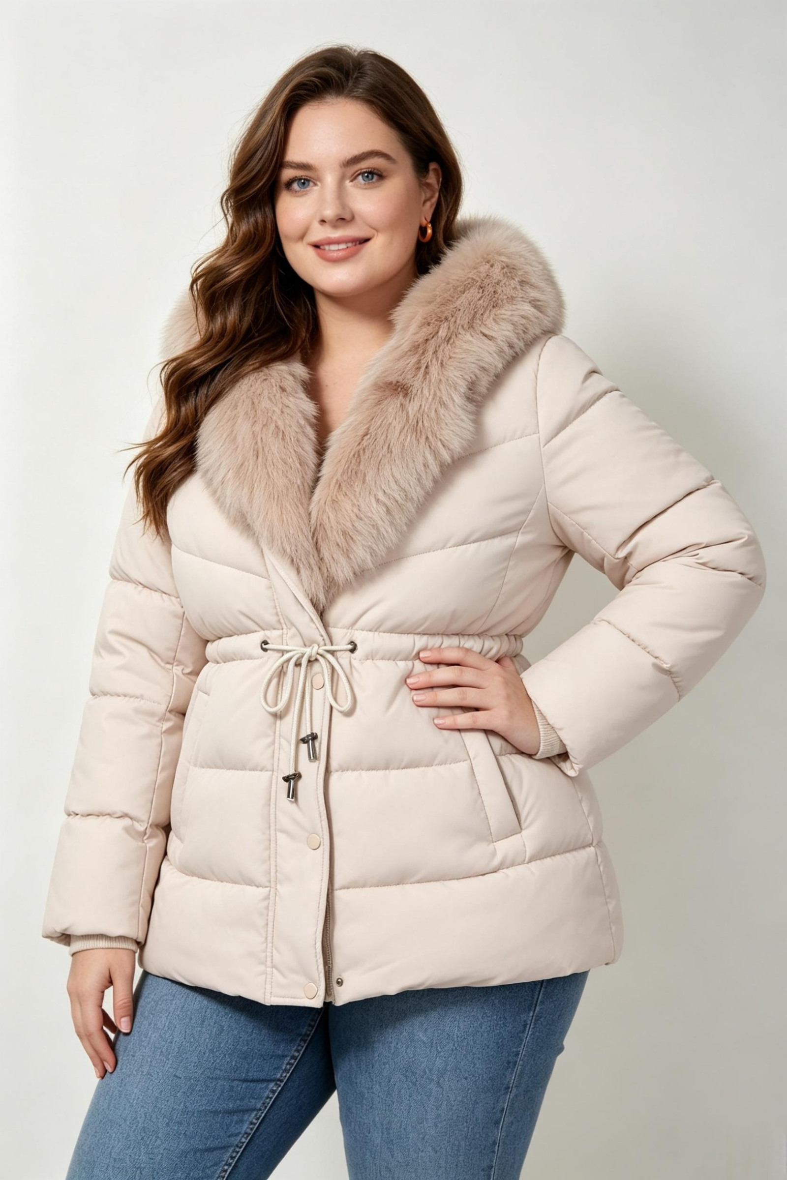 Wholesaler Melya Melody - Quilted puffer jacket with faux fur