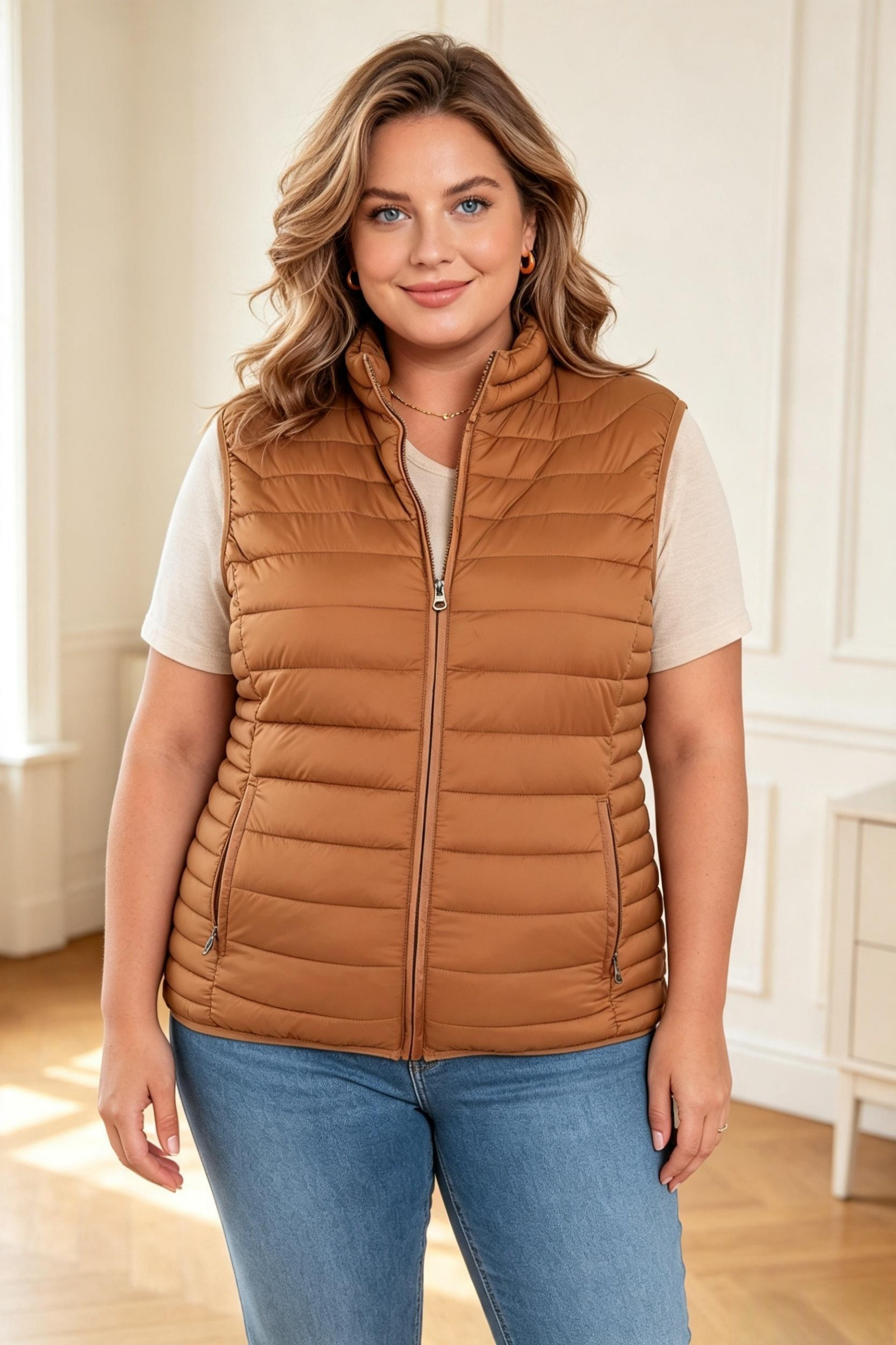 Wholesaler Melya Melody - Plus Size Quilted Sleeveless Puffer Vest