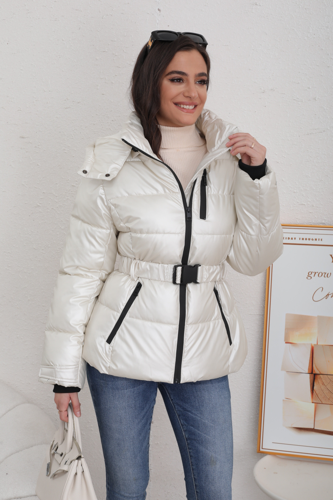 Chaqueta acolchada bicolor para mujer - Image 11
