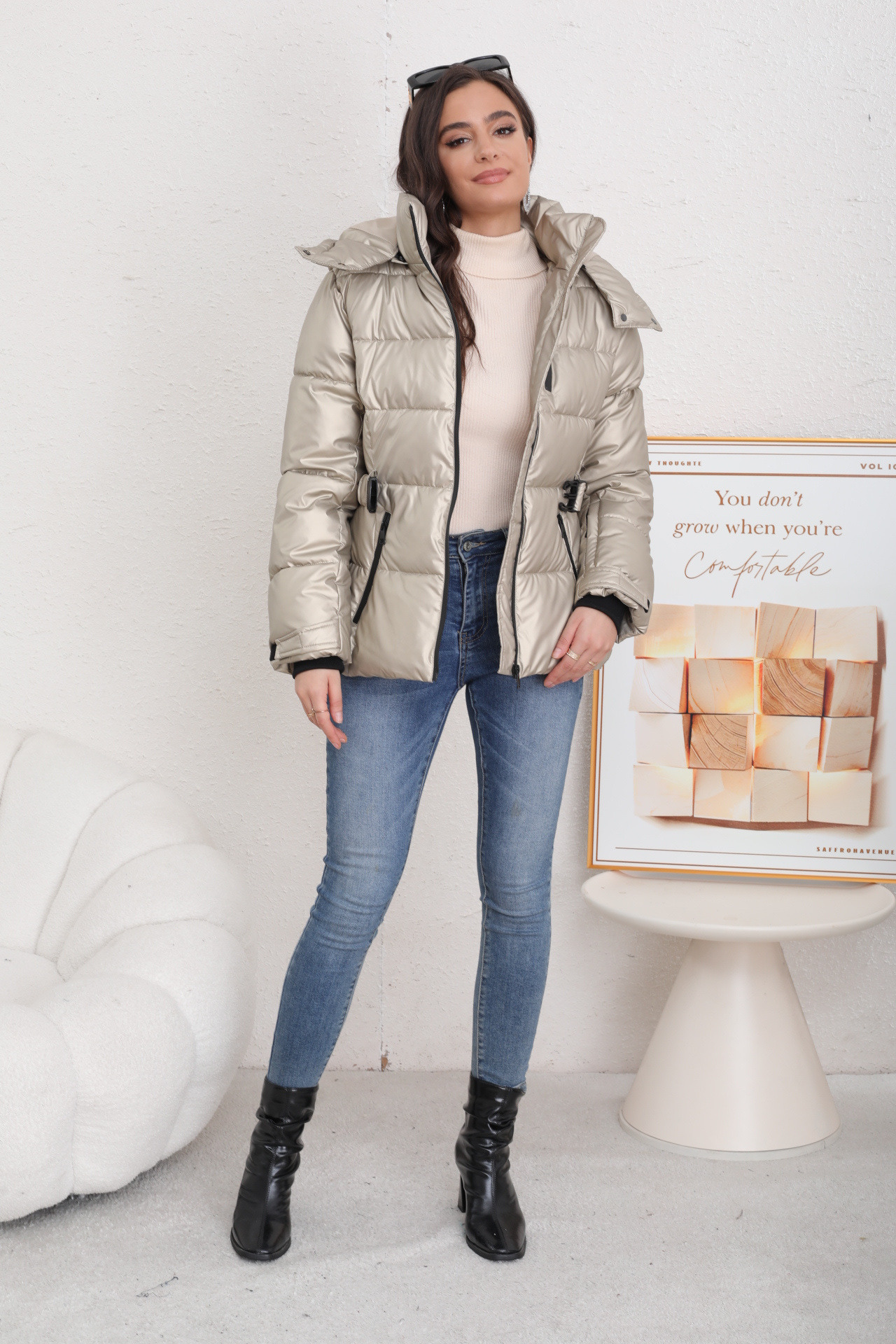 Chaqueta acolchada bicolor para mujer - Image 2