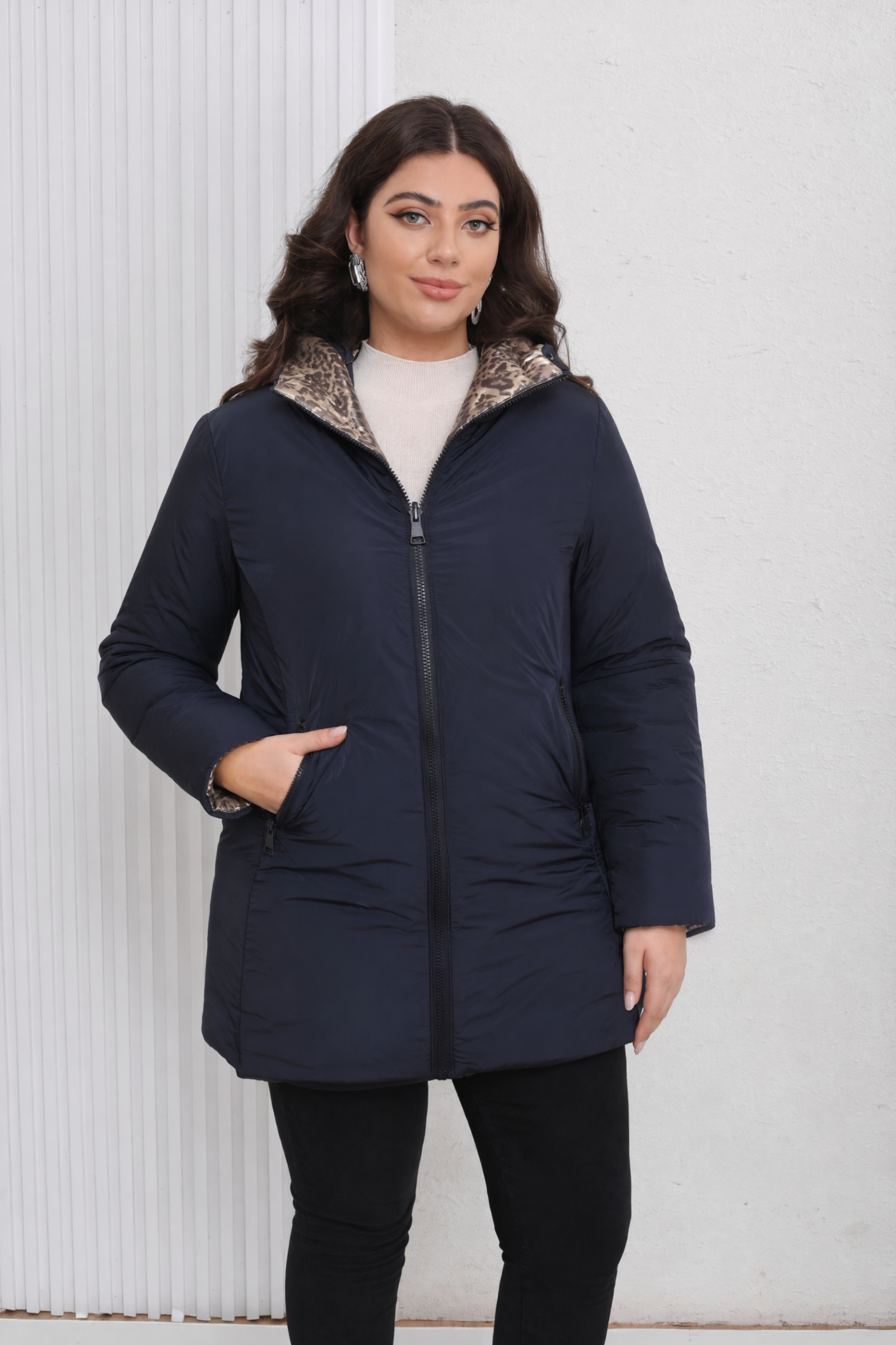 Wholesaler Melya Melody - Plus Size Reversible Leopard Waterproof Hooded Puffer Jacket