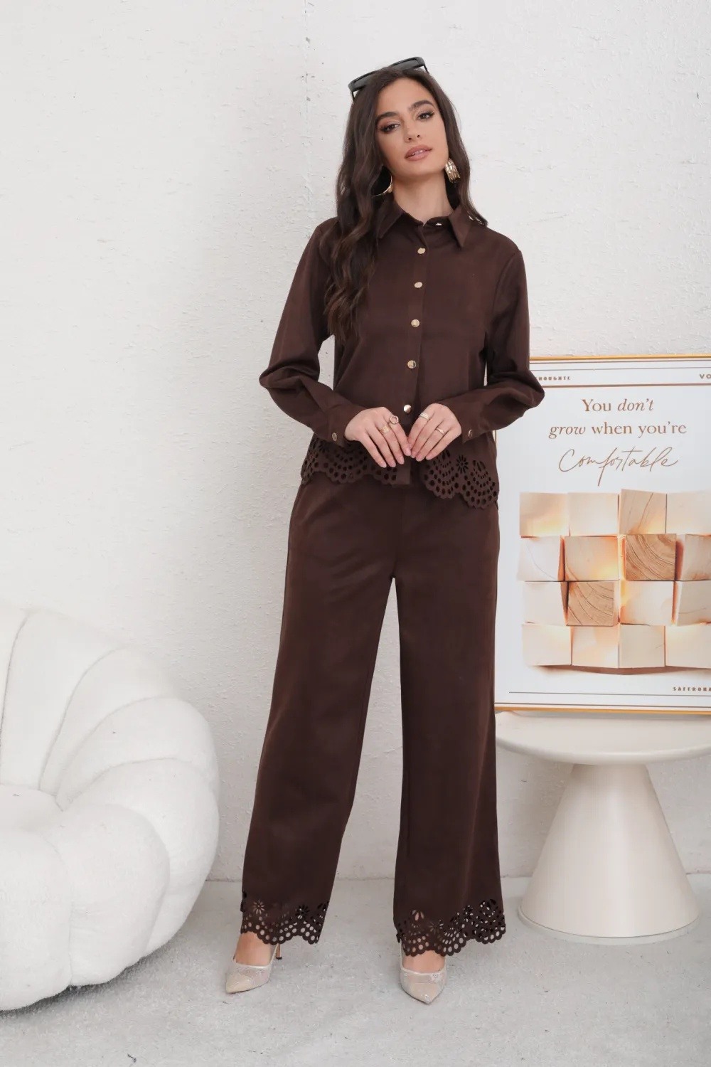 Ensemble Chemise et Pantalon Daim ajouré - Image 11
