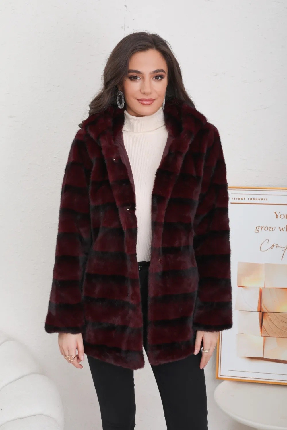 Mid-length mink fur coat with hood and belt - Image 20