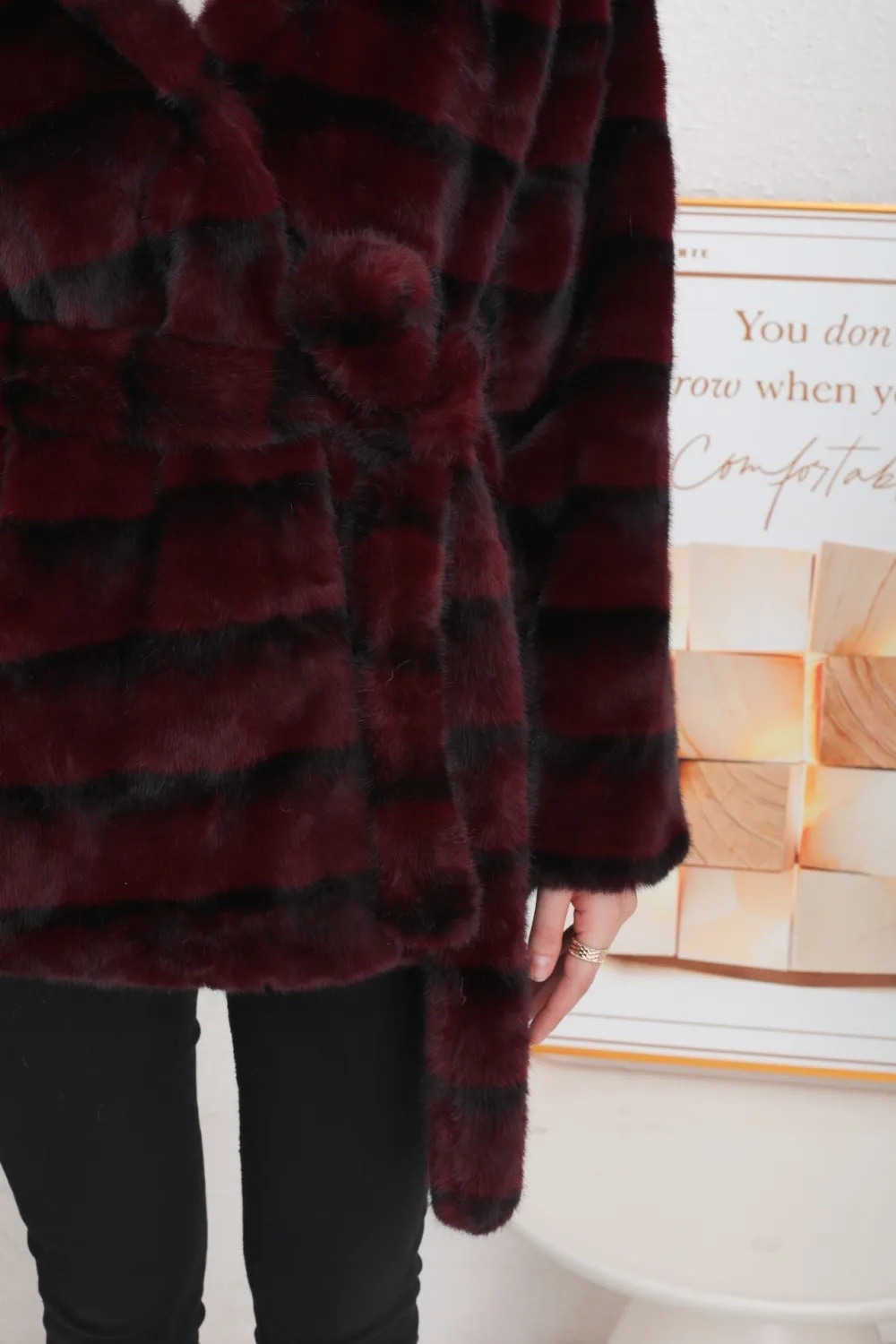 Mid-length mink fur coat with hood and belt - Image 14