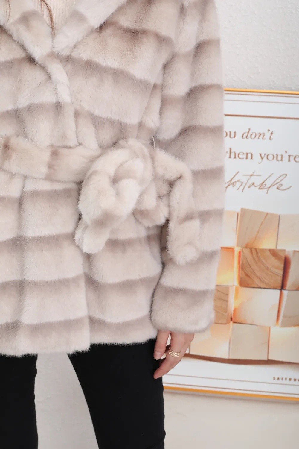 Mid-length mink fur coat with hood and belt - Image 19