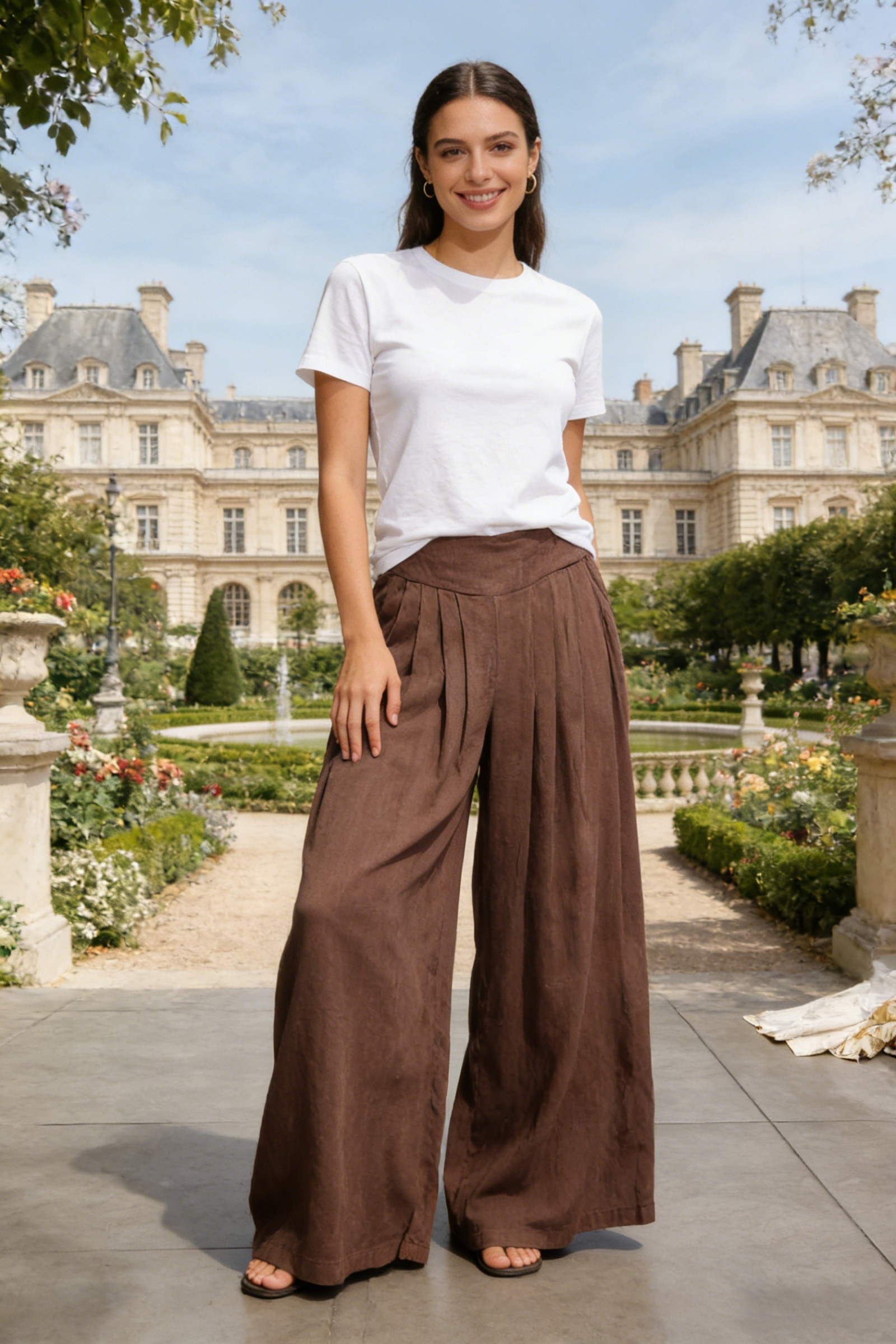 Solid palazzo pants with pockets - Image 2