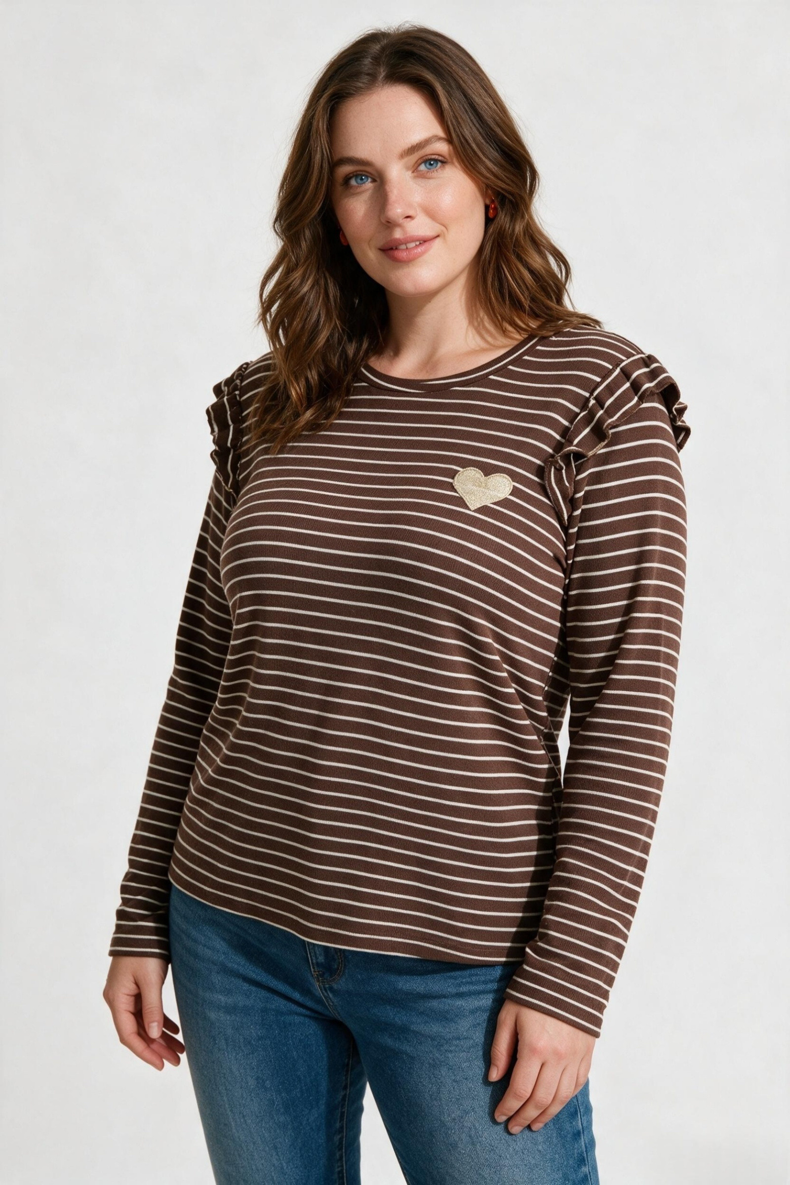 Wholesaler Melya Melody - Striped sweater with heart design in plus size