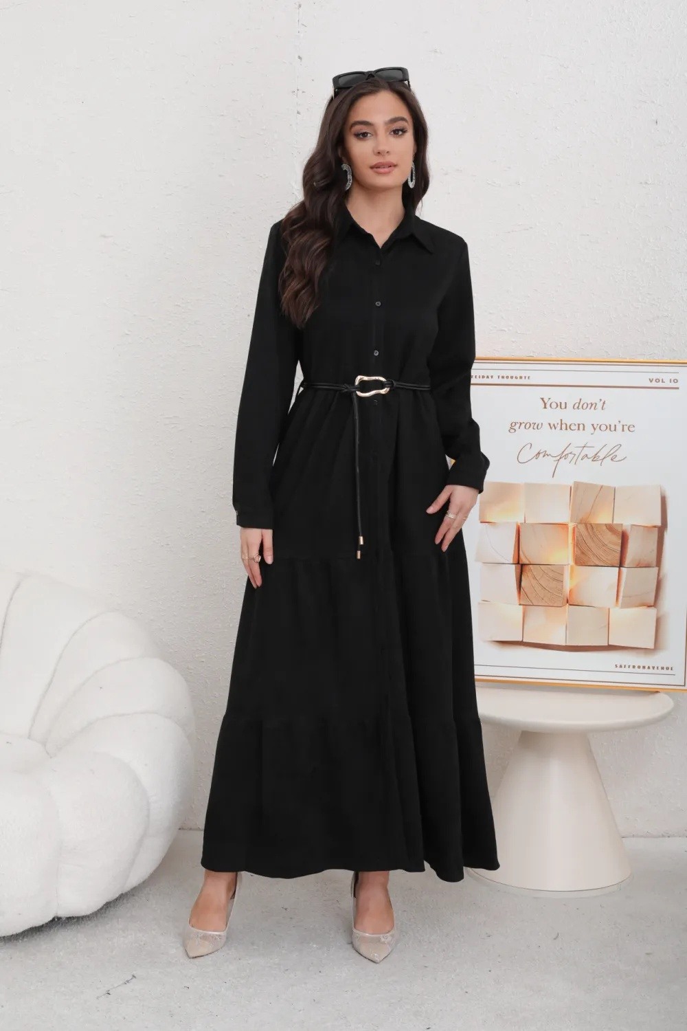 Robe Chemise Daim volumineuse avec ceinture - Image 1