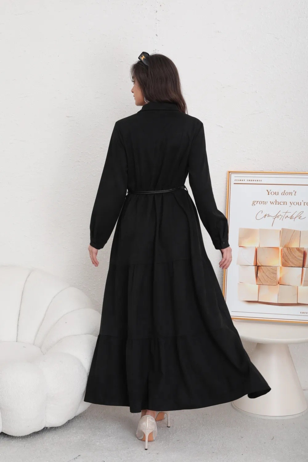 Robe Chemise Daim volumineuse avec ceinture - Image 5