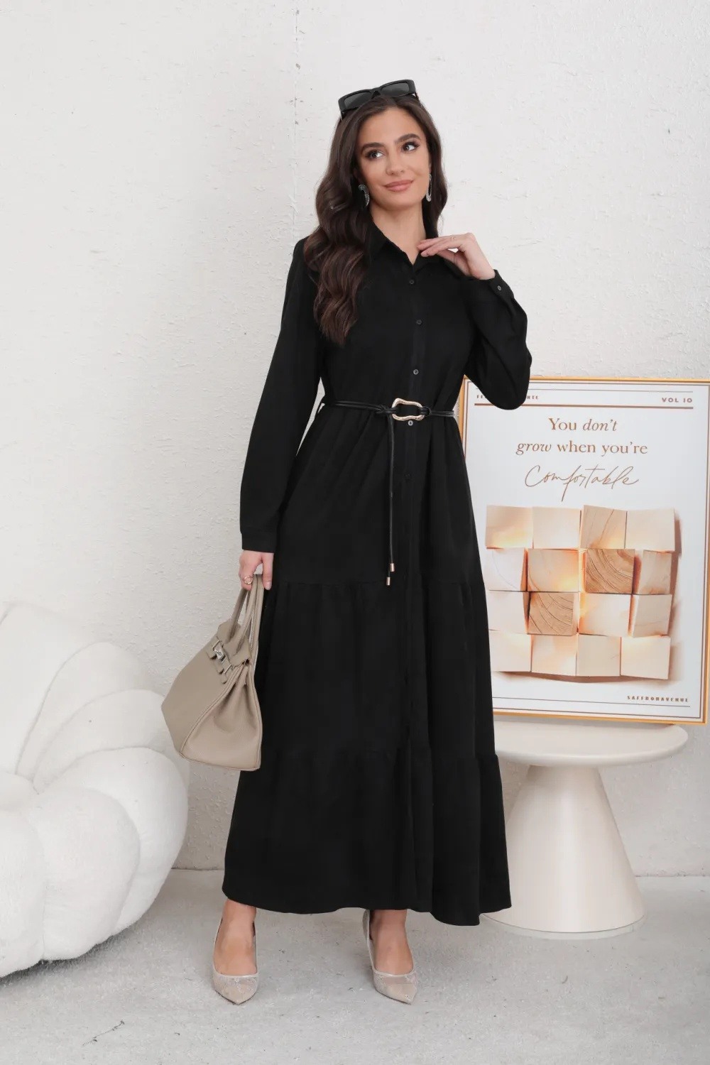 Robe Chemise Daim volumineuse avec ceinture - Image 2