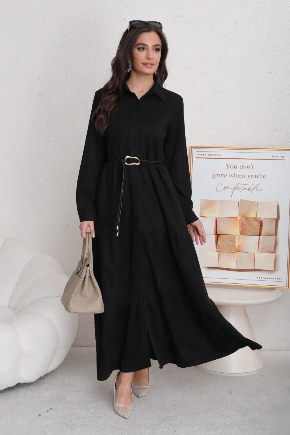 Robe Chemise Daim volumineuse avec ceinture - Image 3