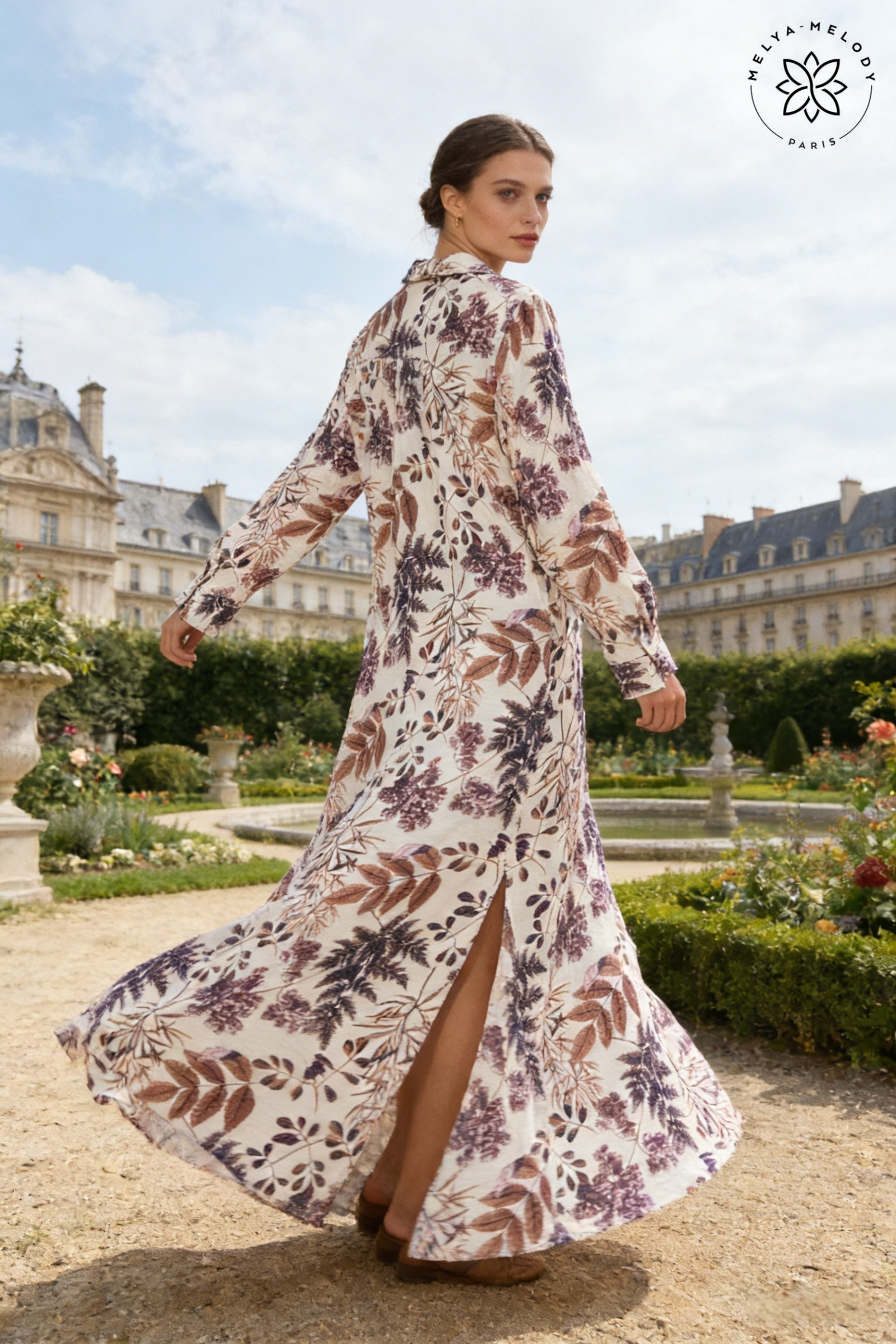 Langes Hemdkleid mit Blattmuster - Image 5