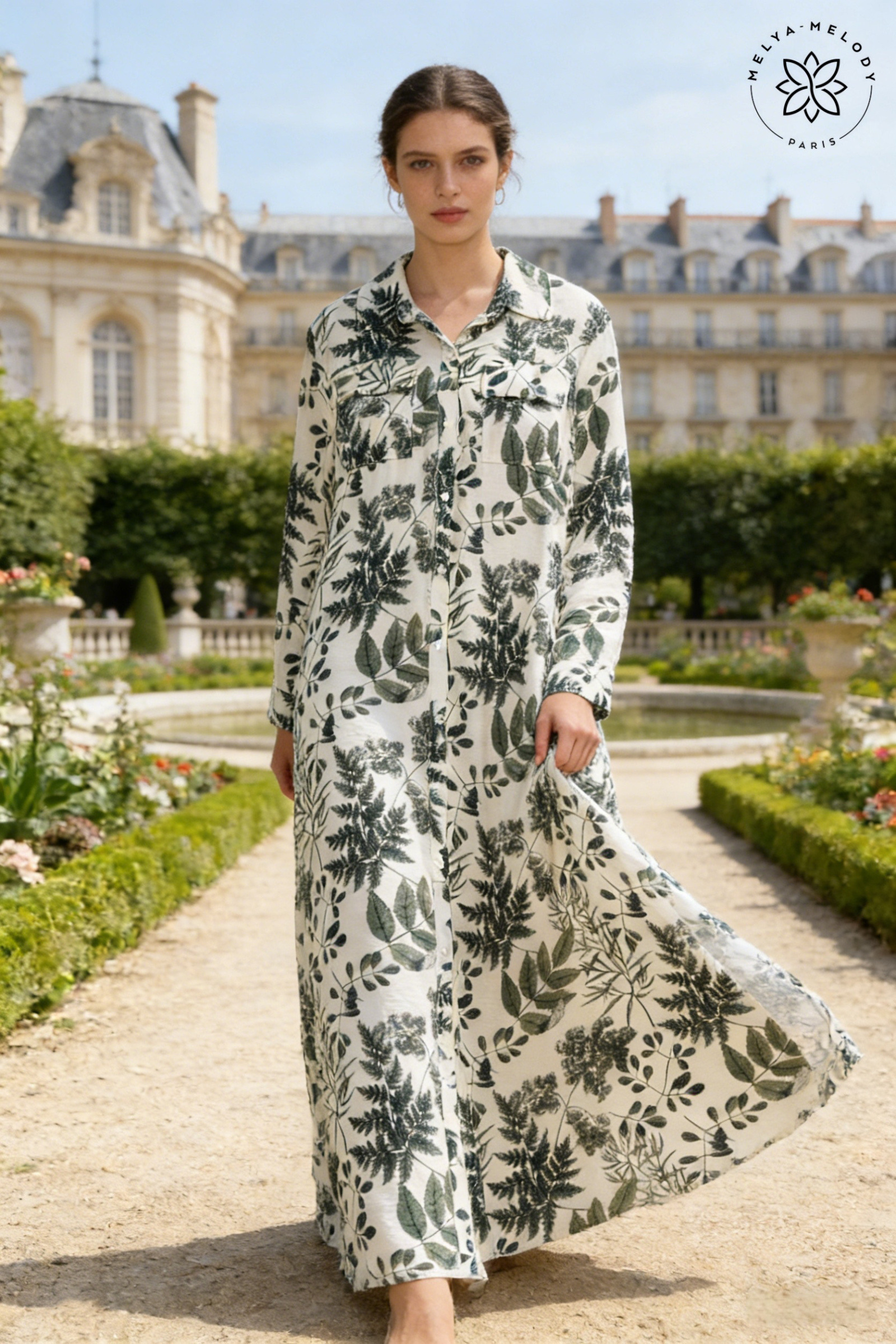 Langes Hemdkleid mit Blattmuster - Image 2
