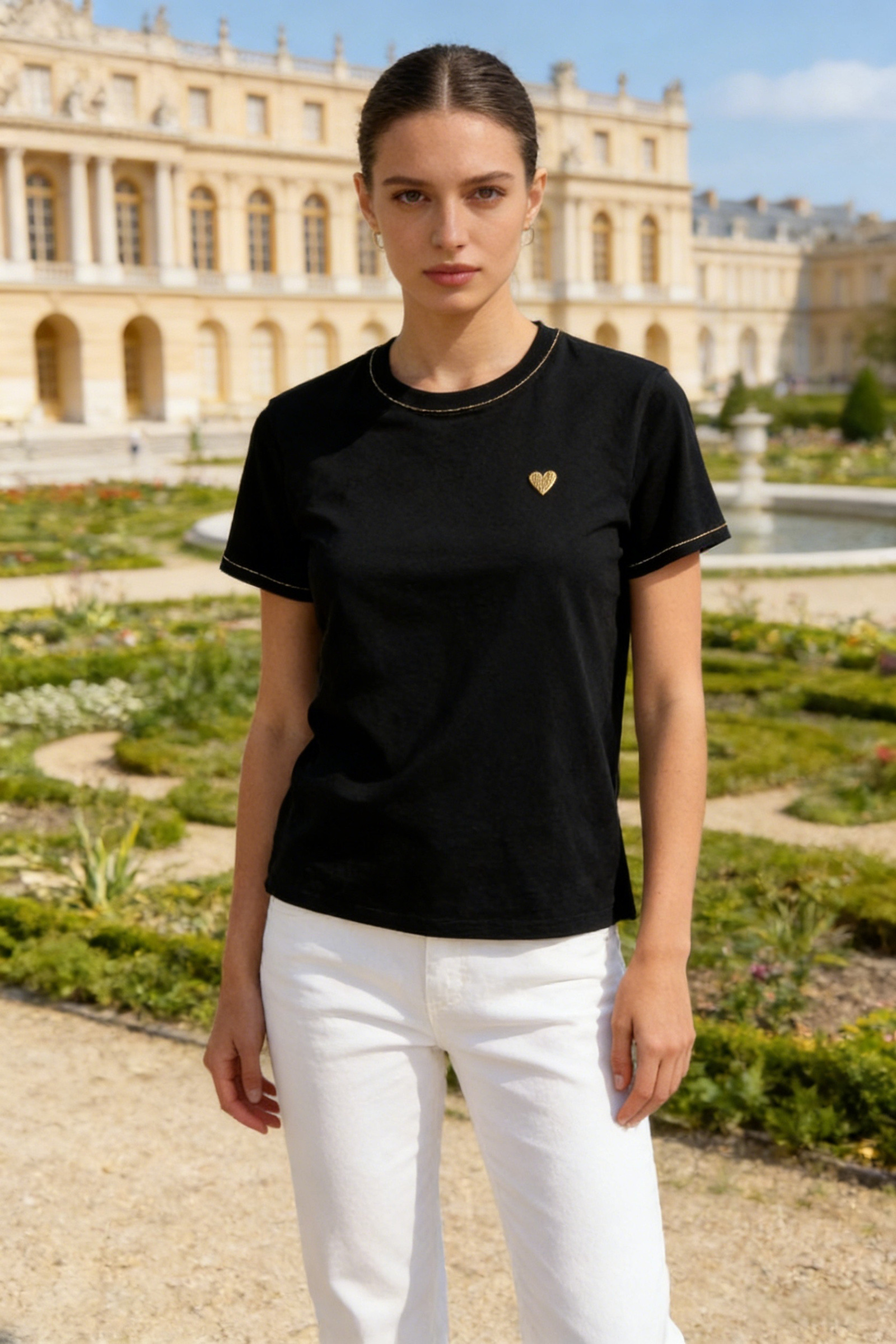 Besticktes Baumwoll-T-Shirt mit goldenem Herz - Image 2