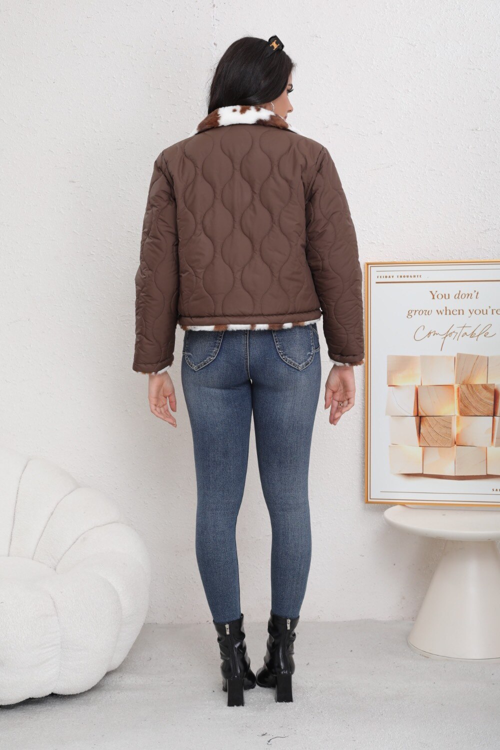 Reversible Fur Jacket with Print - Image 9