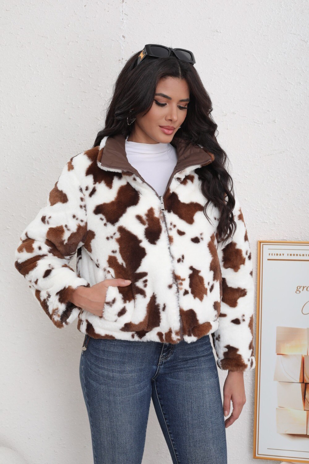 Reversible Fur Jacket with Print - Image 11