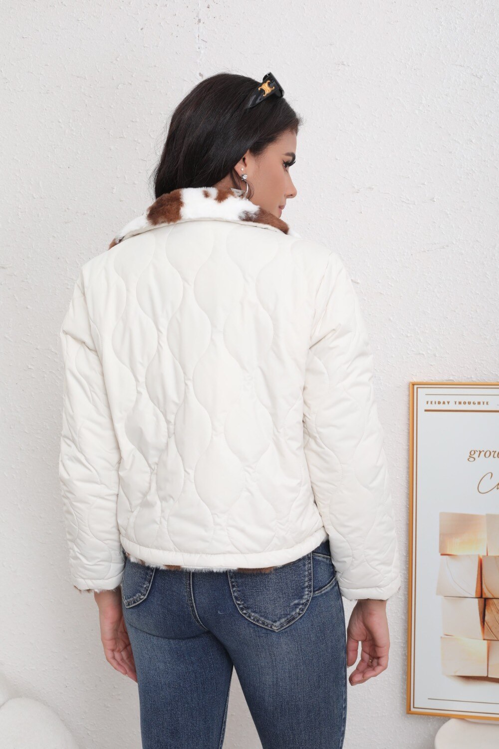 Reversible Fur Jacket with Print - Image 10