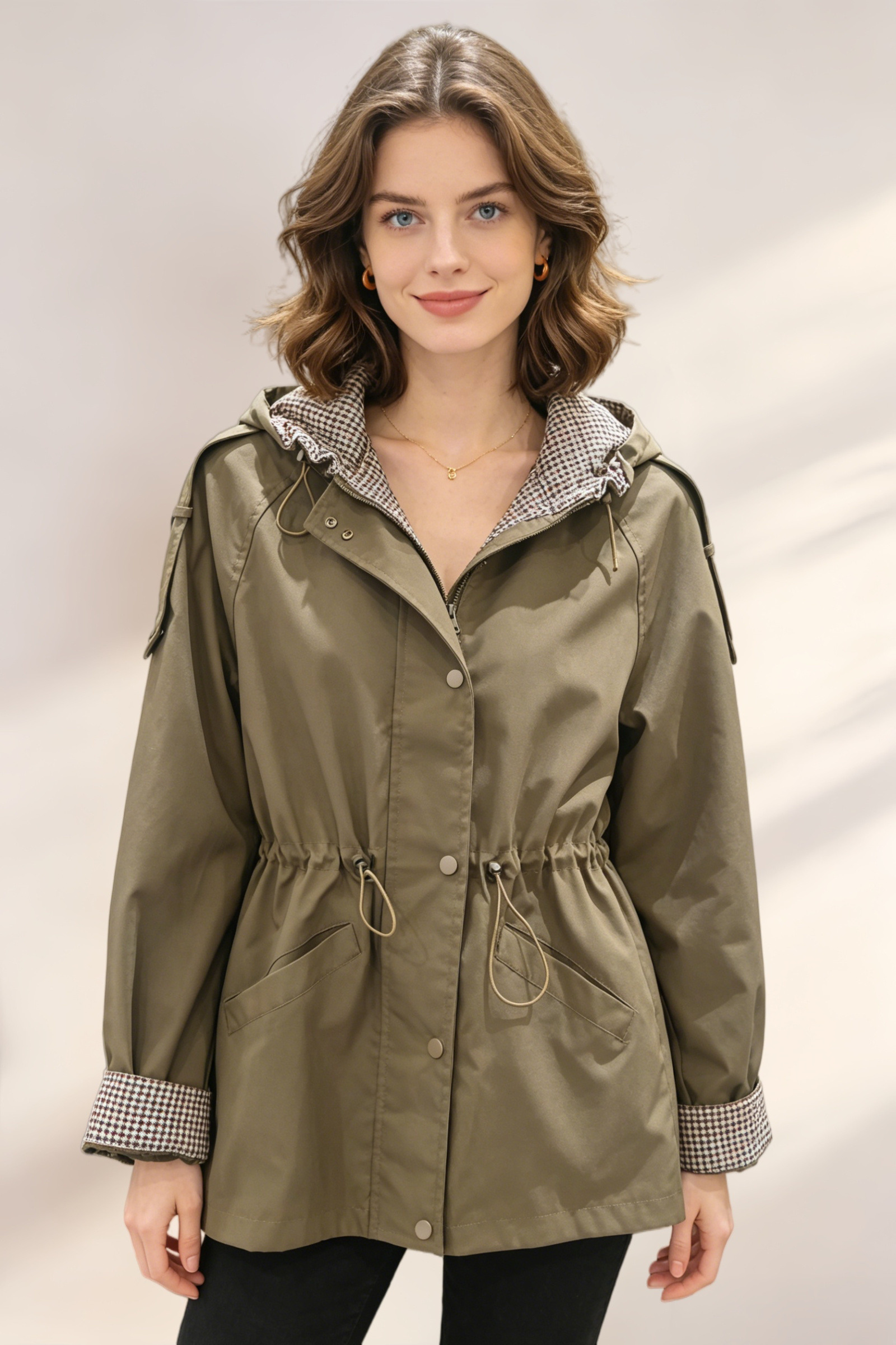Kurzer wasserdichter Trenchcoat in Vichy-Karo - Image 8