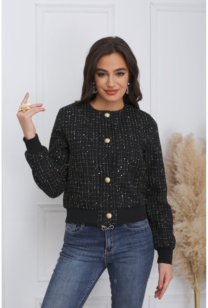 Short Tweed Bomber Jacket - Image 1