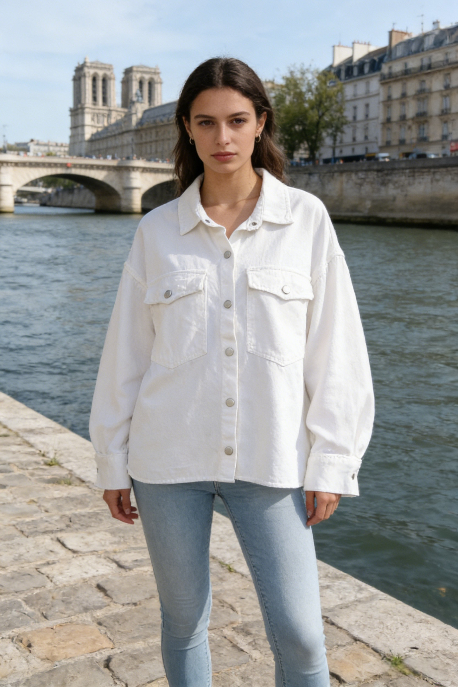 Pure cotton denim jacket with pockets - Image 4