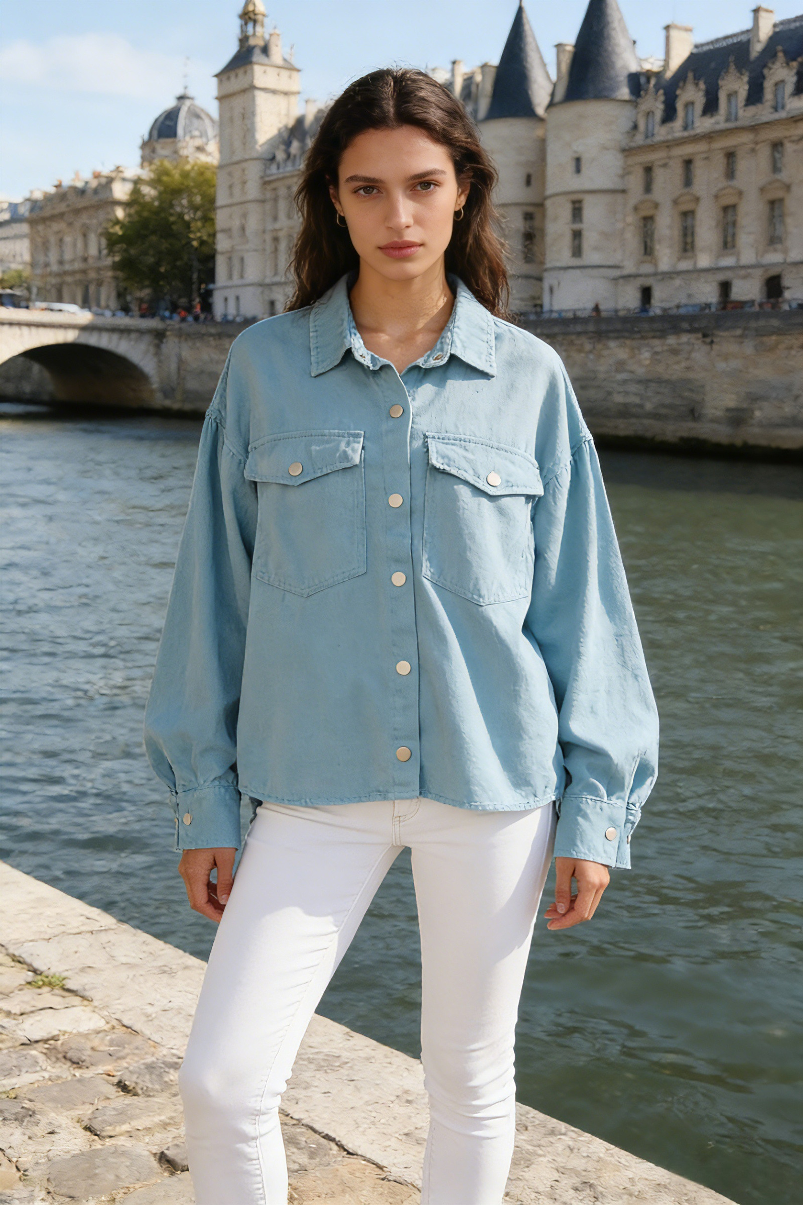 Pure cotton denim jacket with pockets - Image 8