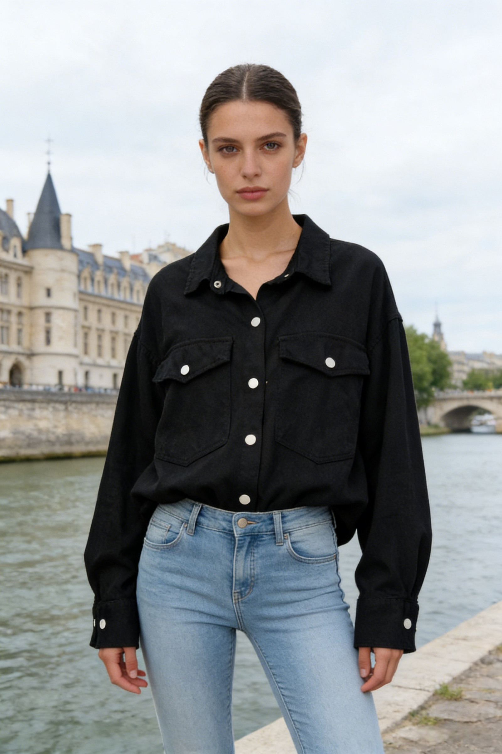 Pure cotton denim jacket with pockets - Image 7
