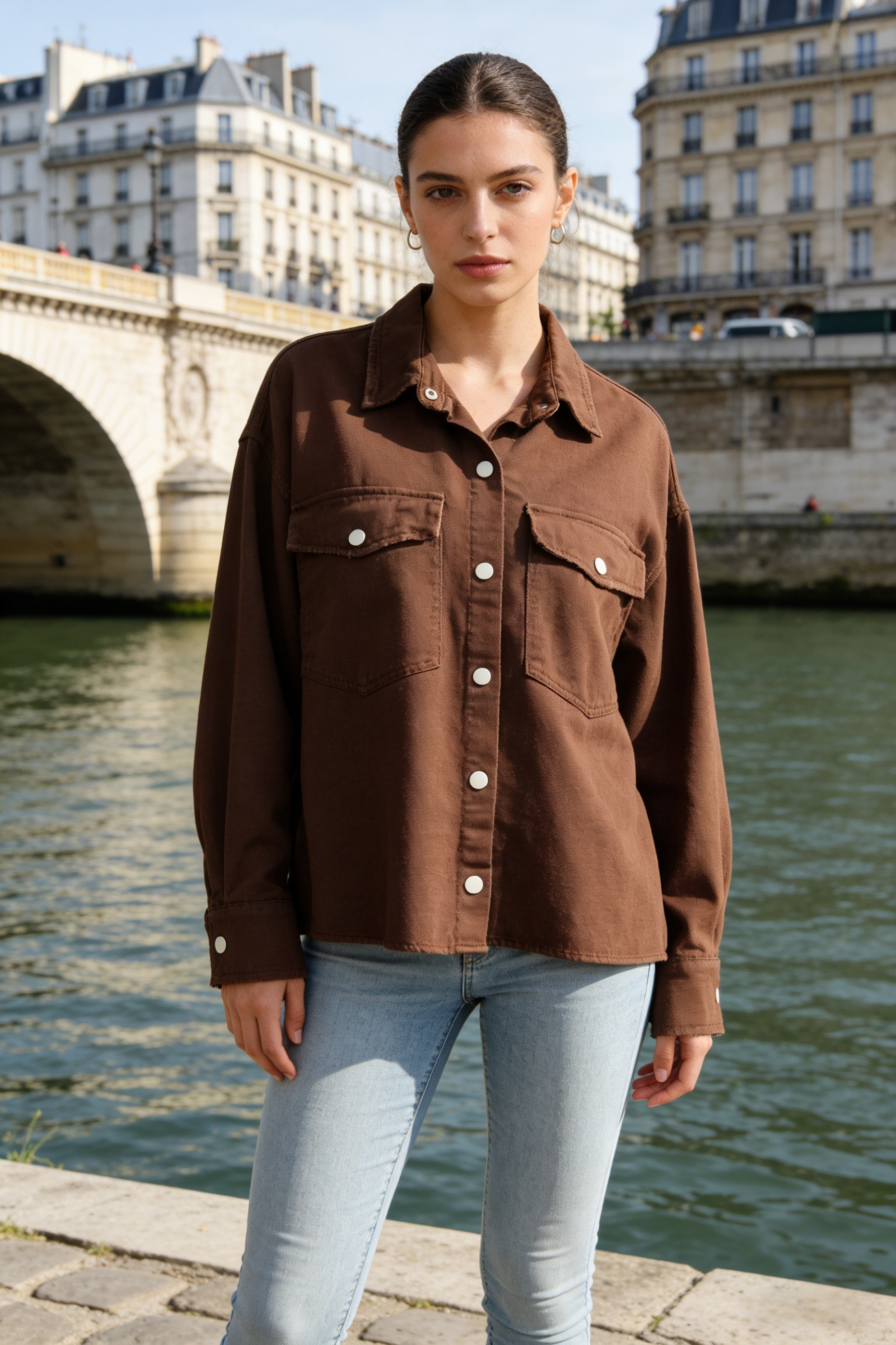 Pure cotton denim jacket with pockets - Image 3