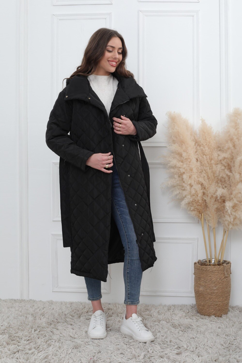 Lange gesteppte Jacke mit abnehmbarer Kapuze - Image 6