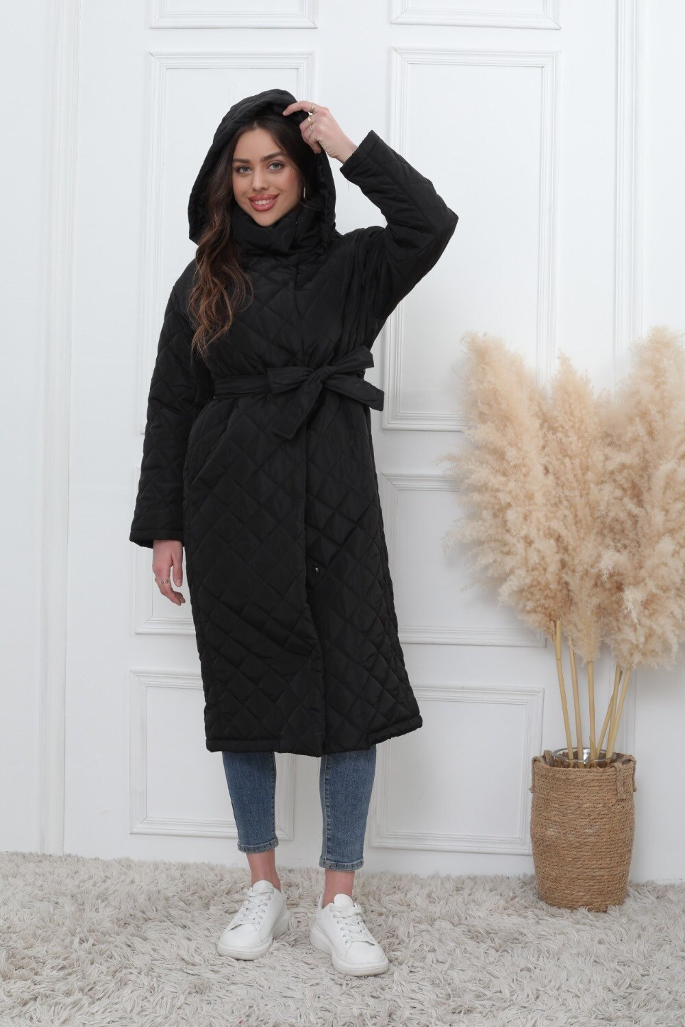 Lange gesteppte Jacke mit abnehmbarer Kapuze - Image 8