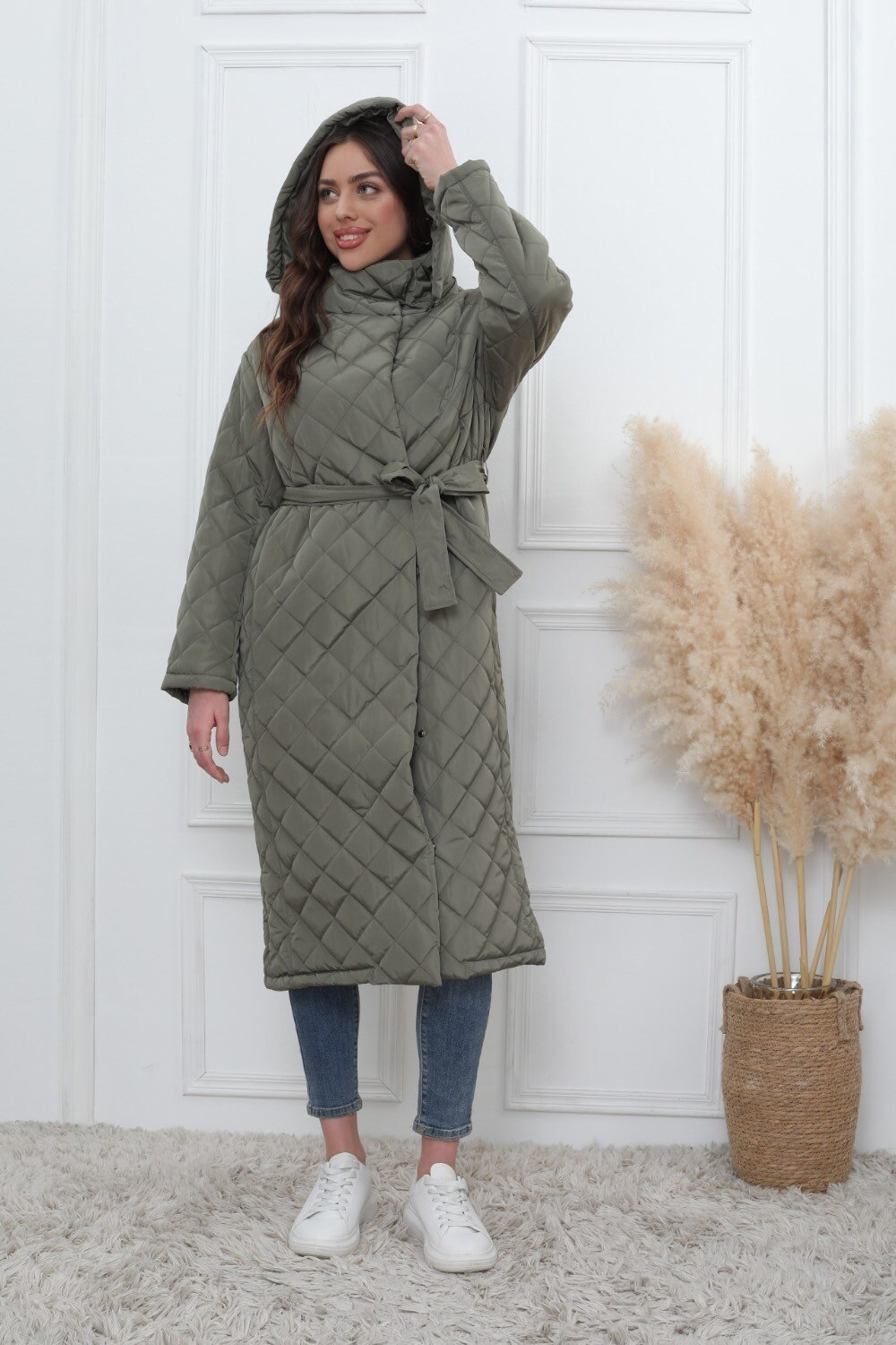 Lange gesteppte Jacke mit abnehmbarer Kapuze - Image 7