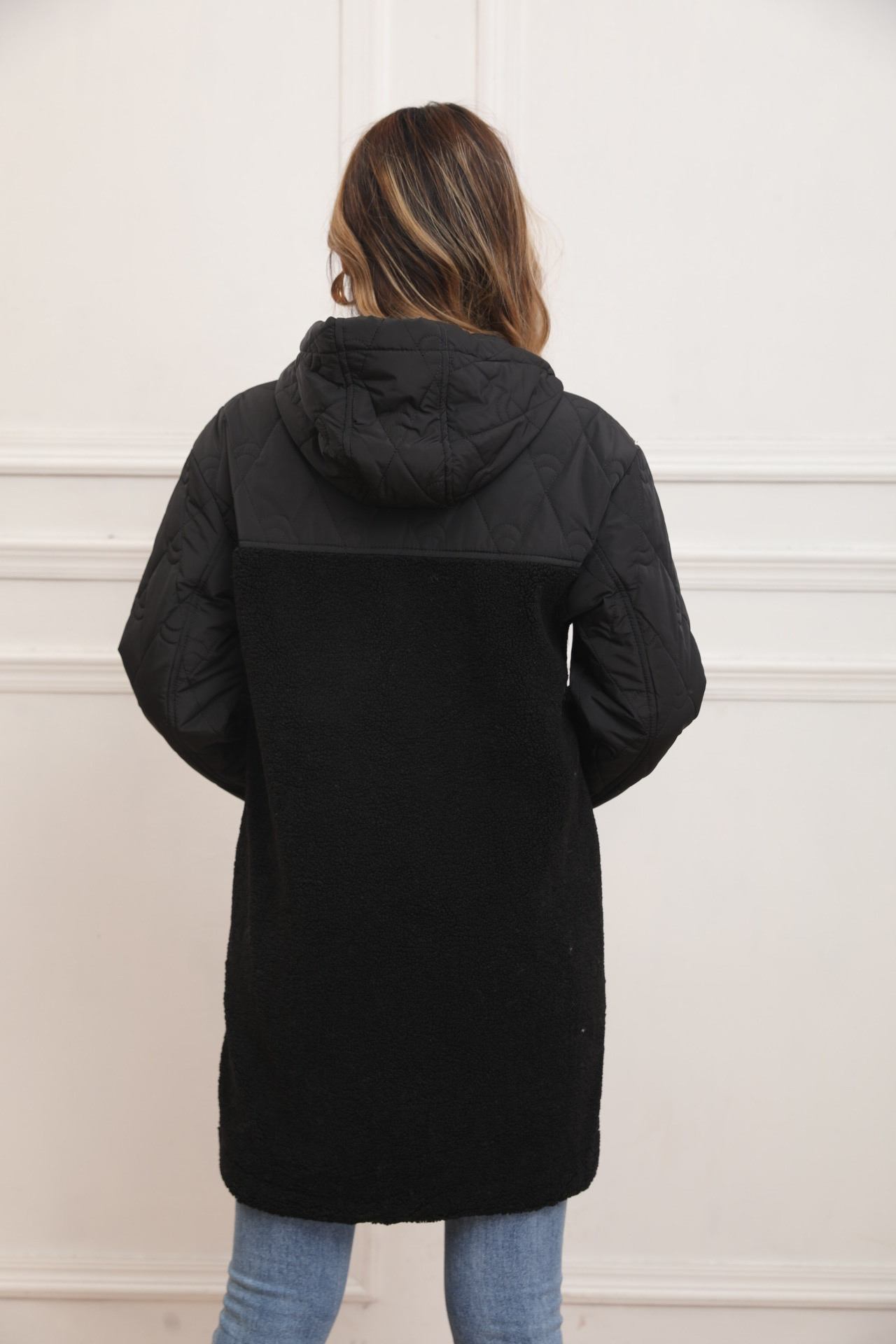 Mid-length mixed color jacket in dual fabric - Image 8