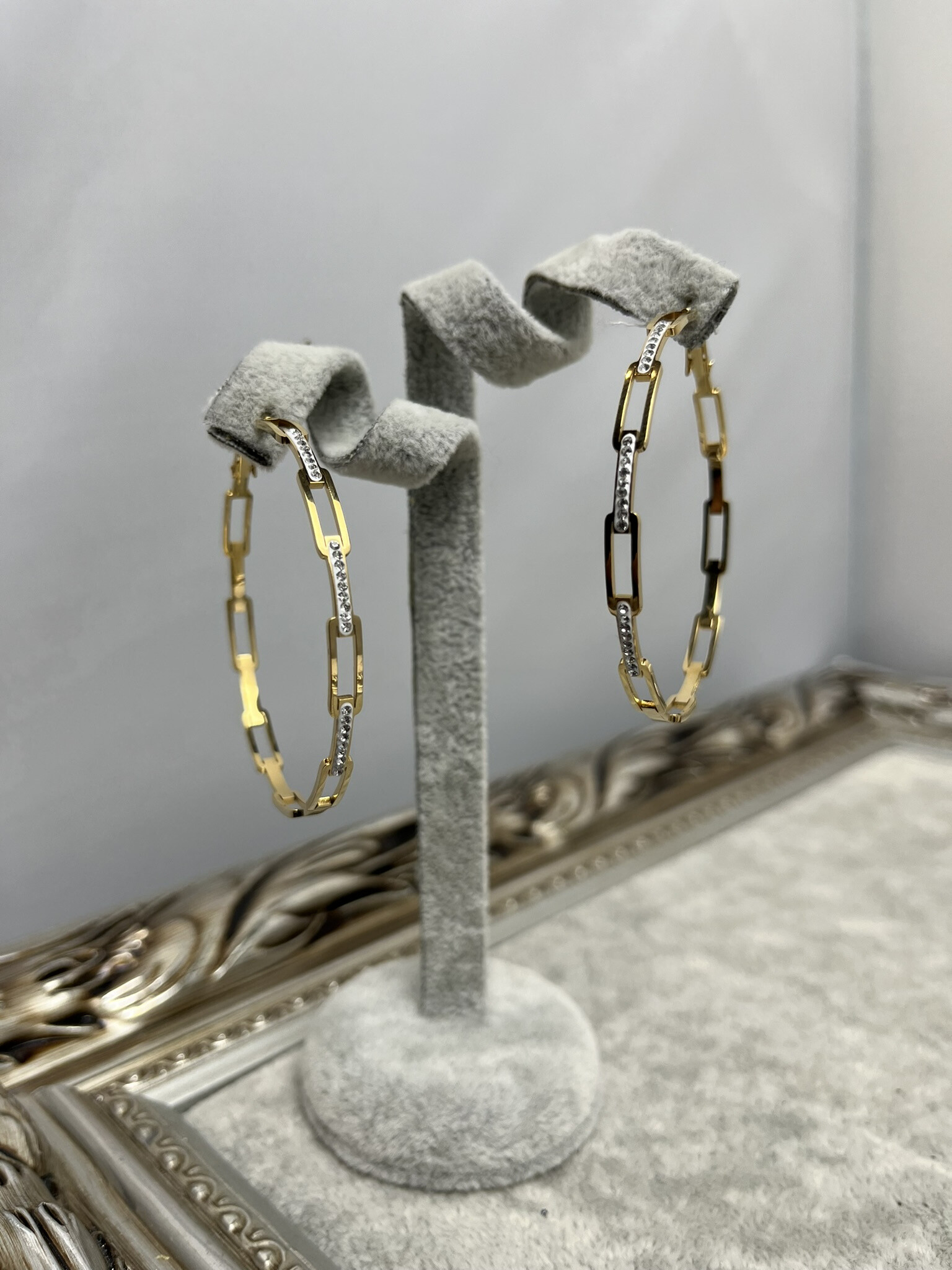 Wholesaler MET-MOI - Stainless steel hoop chain earrings with rhinestones