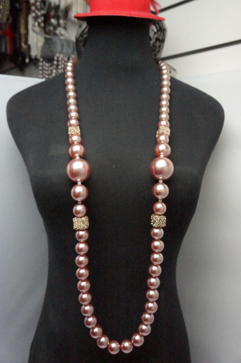 Wholesaler MET-MOI - Pearl long necklace with rhinestone cube