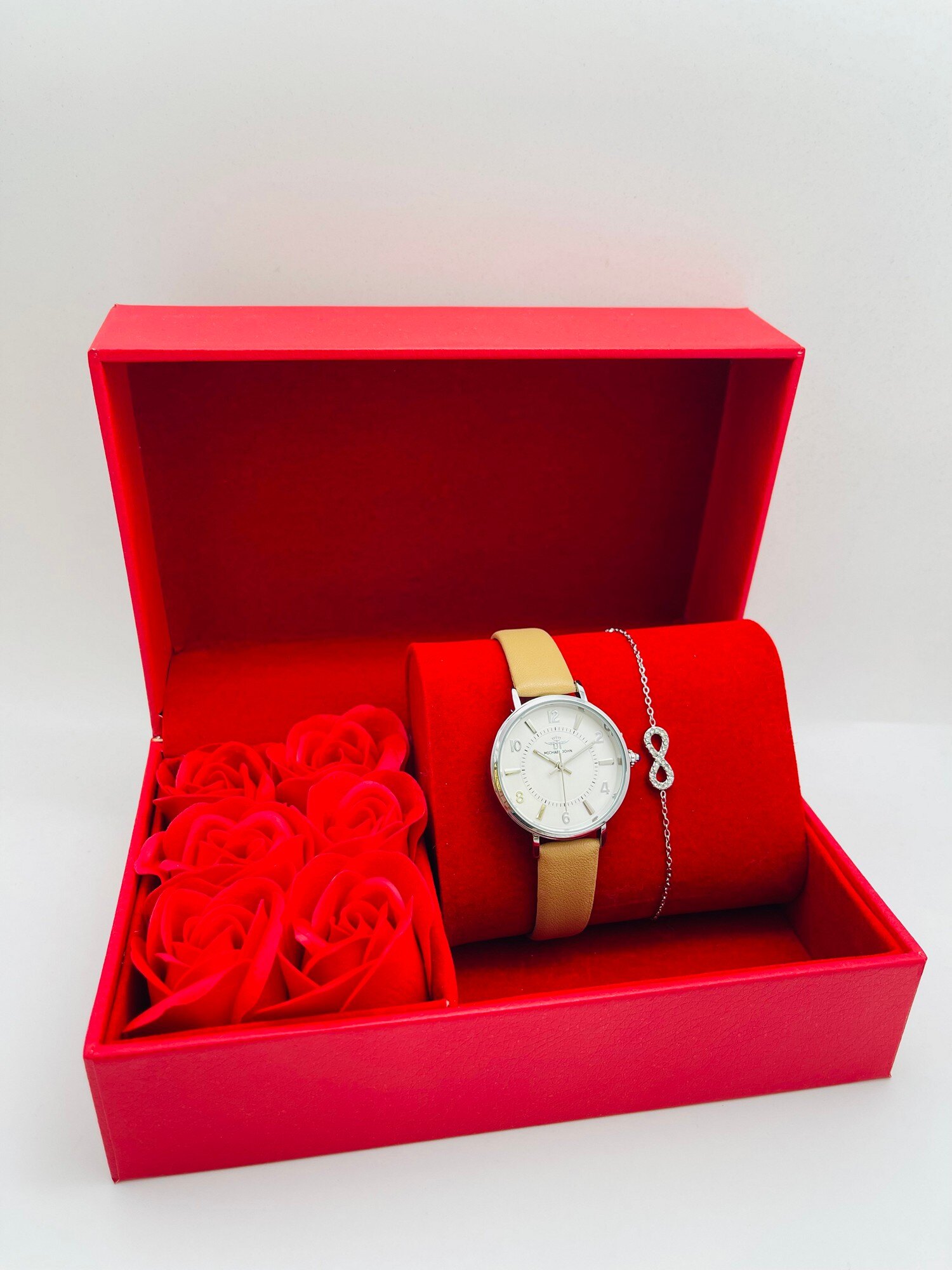 Grossiste Michael John Montres - COFFRET FEMME MICHAEL JOHN ROUGE ARGENT KH50801