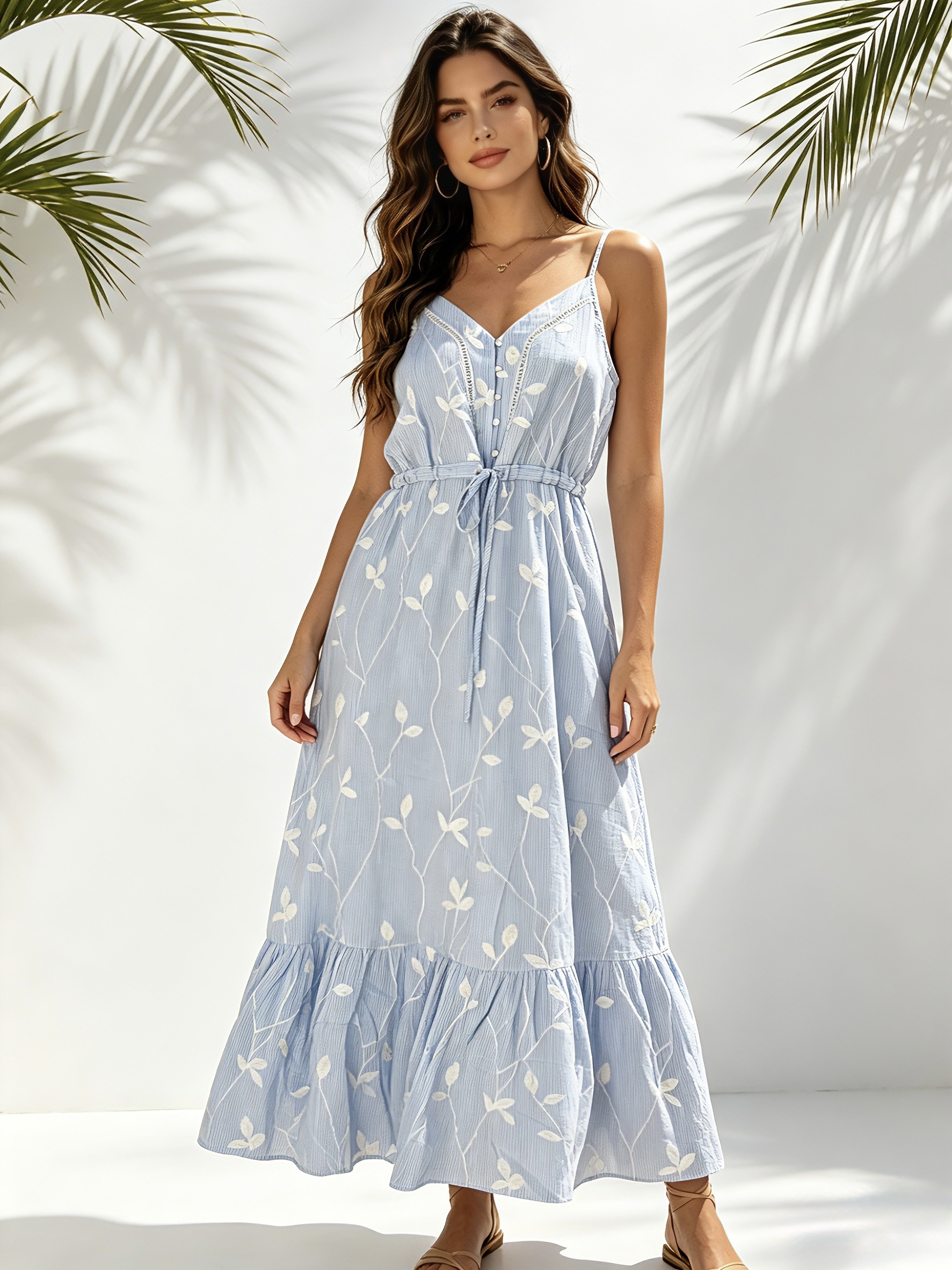 Grossiste Mika Moda - Robe longue avec bretelles réglables et cordons ajustables à la taille