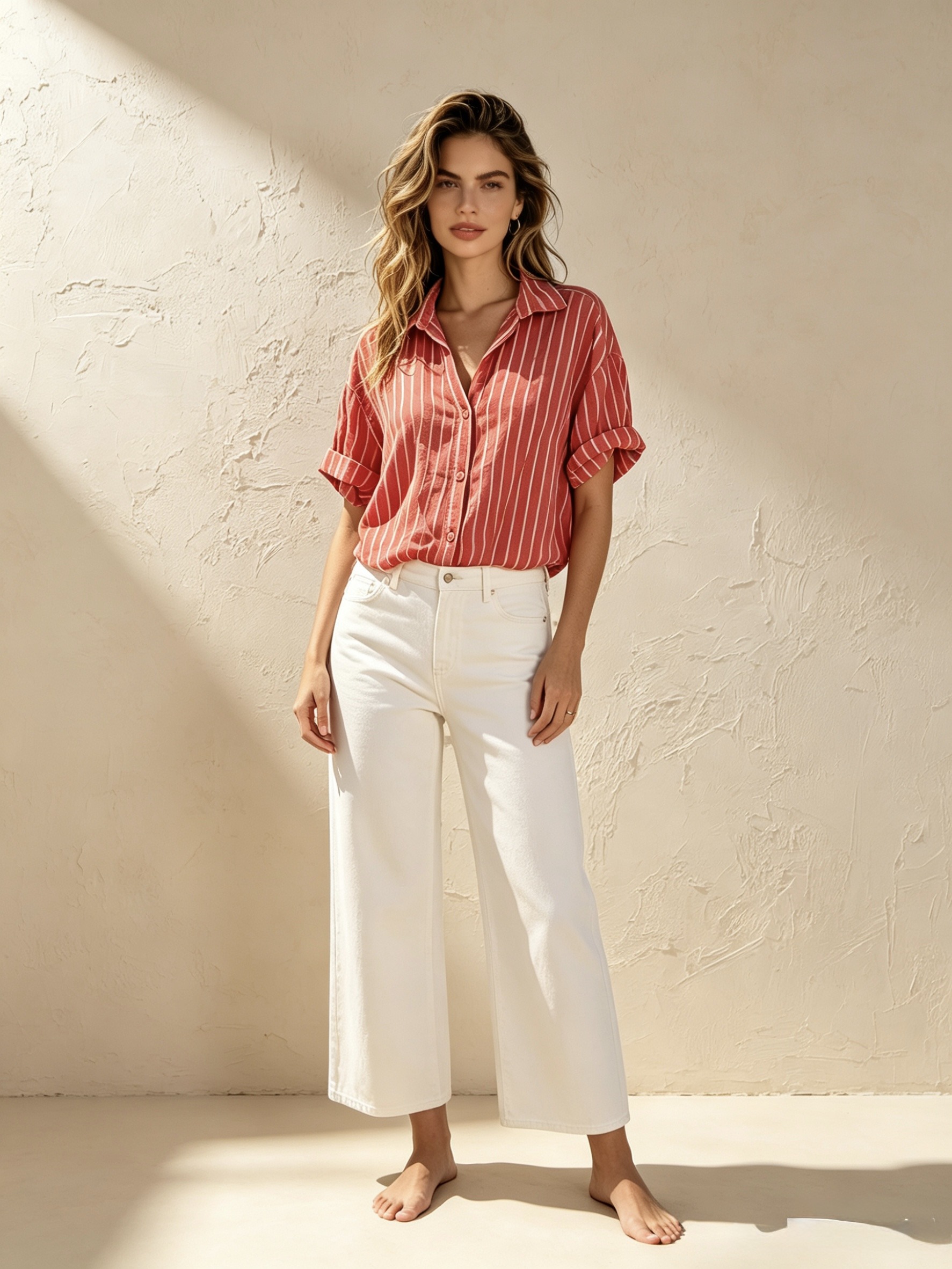Mayorista Mika Moda - Camisa de rayas de lino puro
