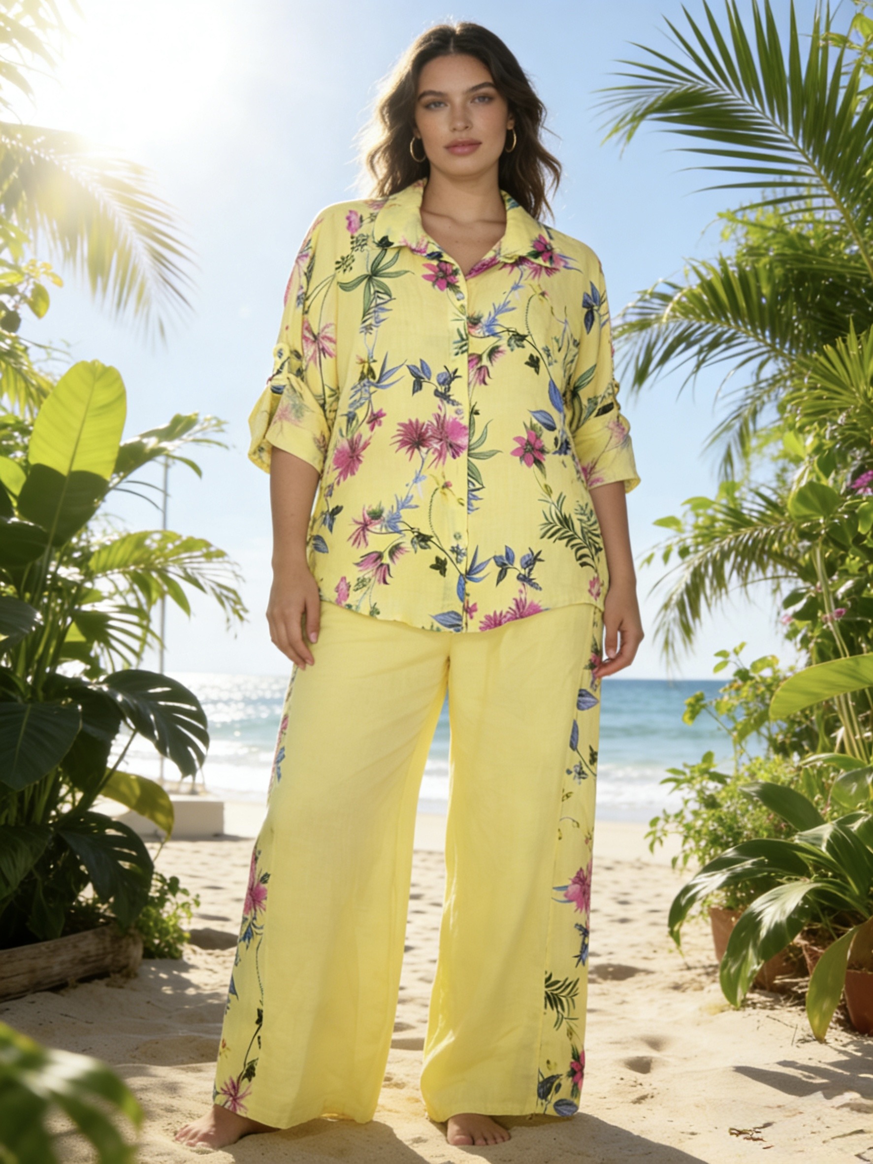 Grossiste Mika Moda - ENSEMBLE EN PUR LIN À MOTIFS FLORAUX