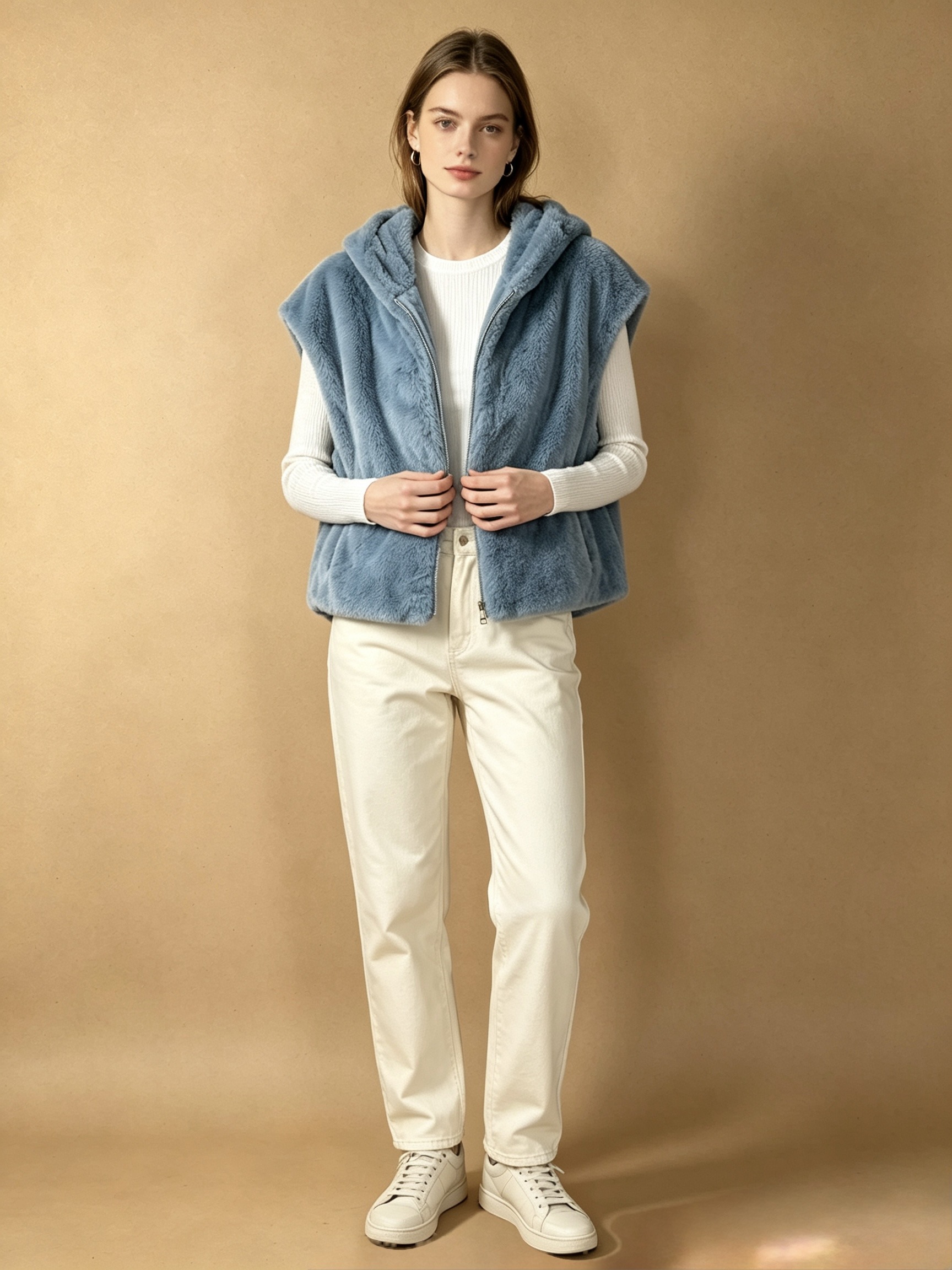 Wholesaler Mika Moda - Faux fur vest with hood and pockets