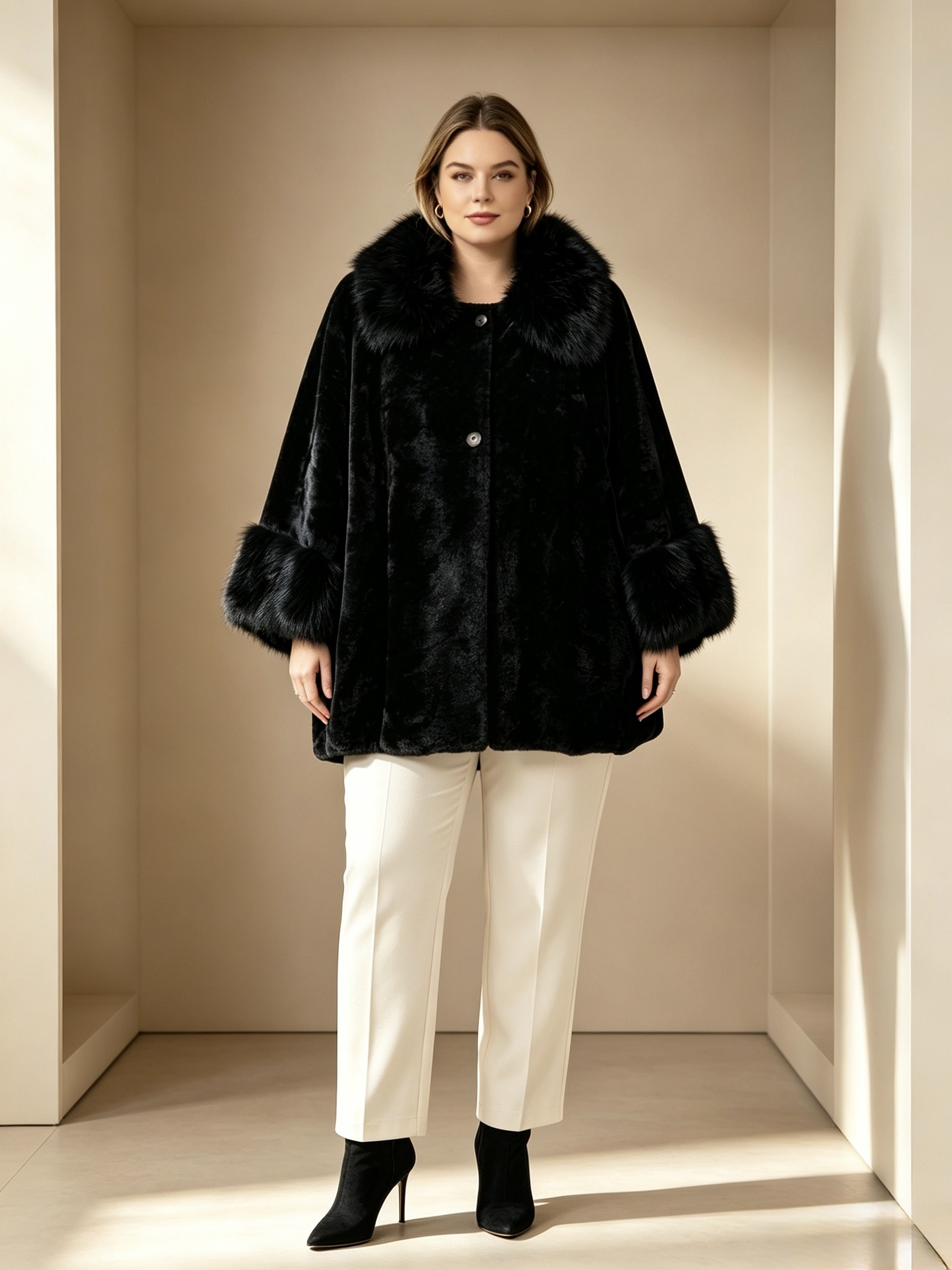 Wholesaler Mika Moda - Short faux fur coat, collar and cuffs with fur
