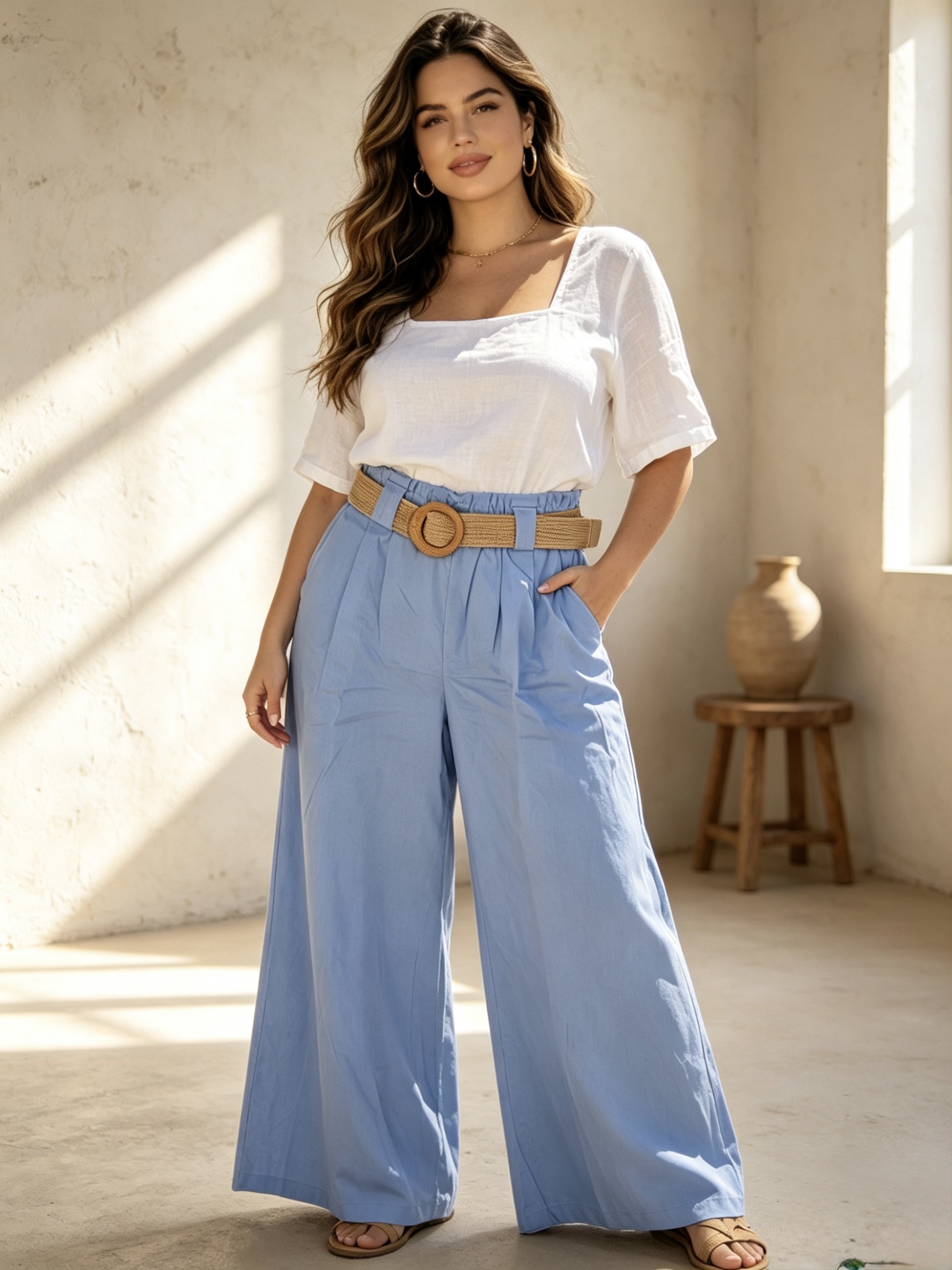 Mayorista Mika Moda - Pantalones de algodón con cinturón