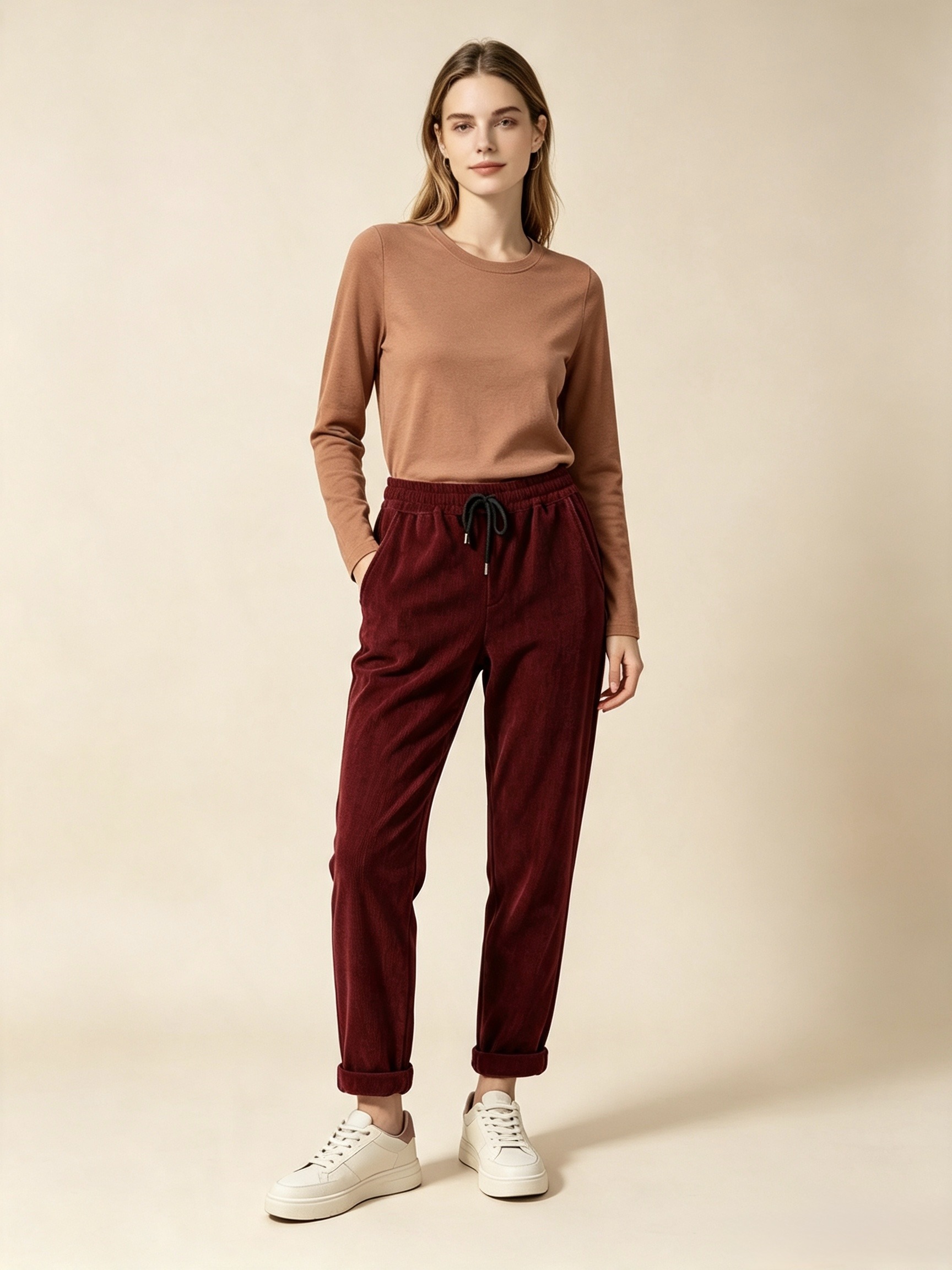 Wholesaler Mika Moda - Stretch velvet trousers with drawstring
