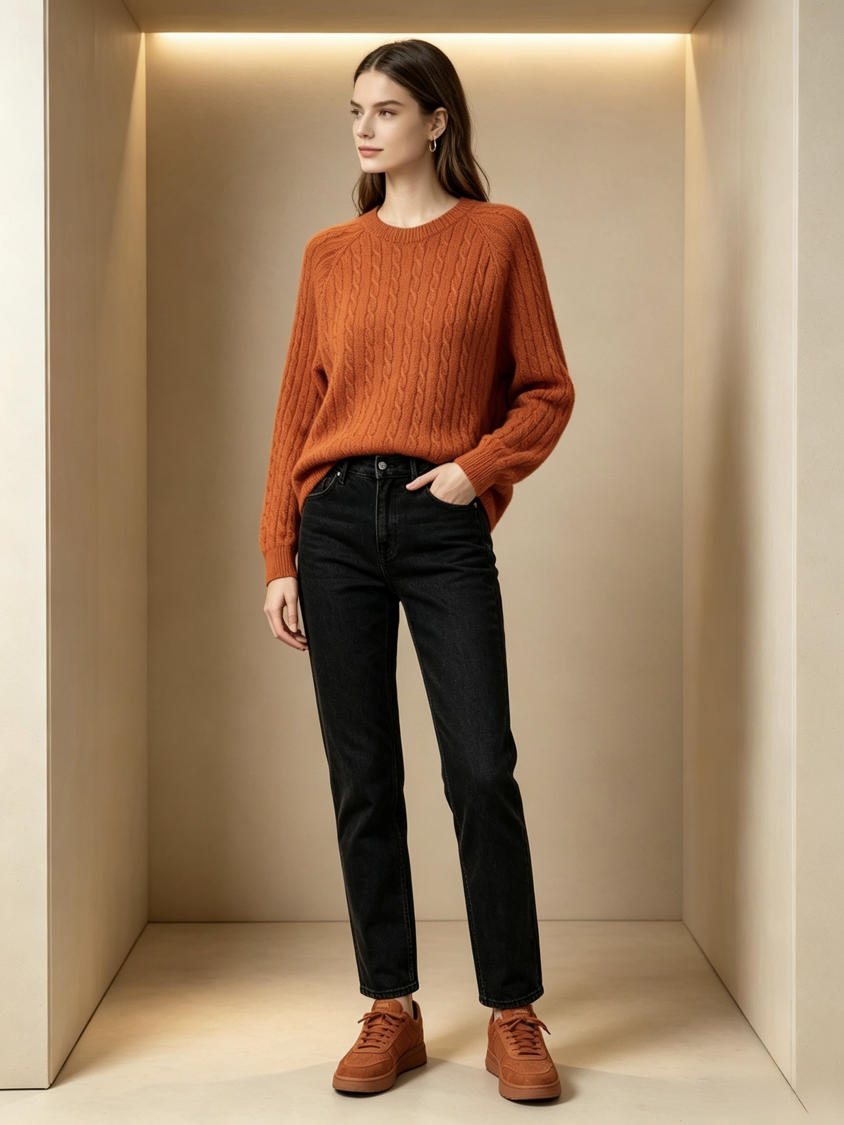 Wholesaler Mika Moda - Cable knit sweater with raglan sleeves