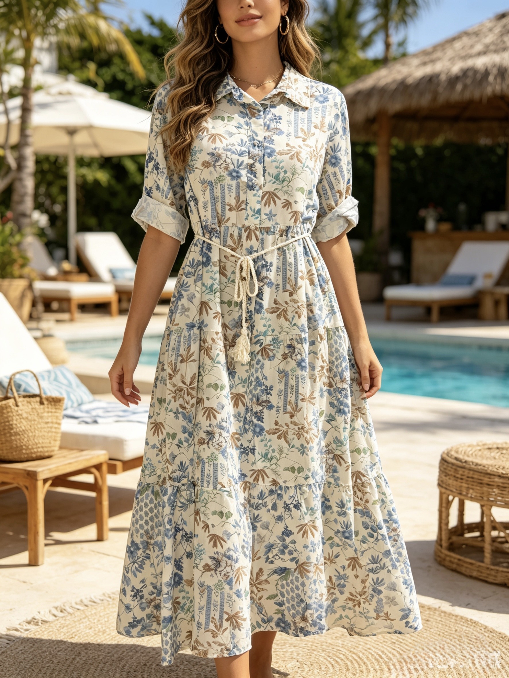 Mayorista Mika Moda - Vestido largo de algodón con botones