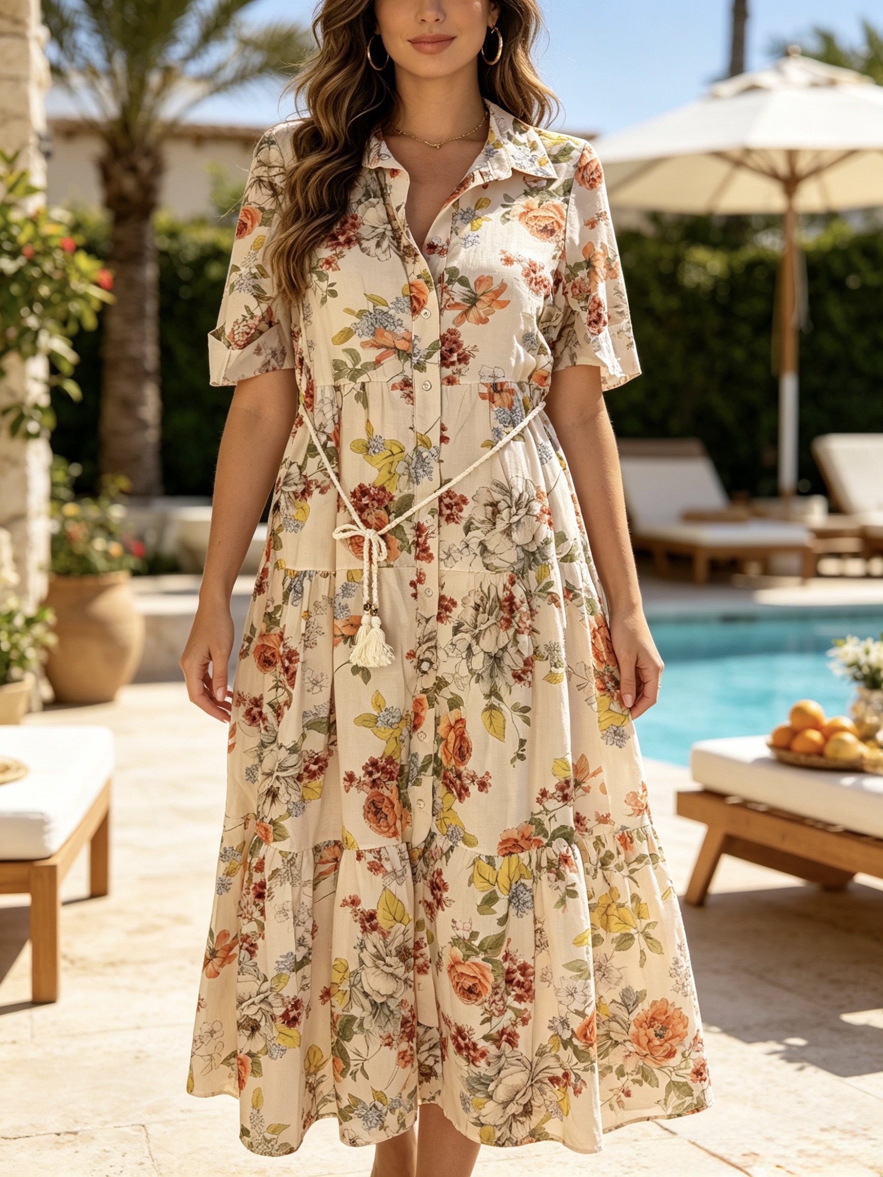 Mayorista Mika Moda - Vestido largo de algodón con botones