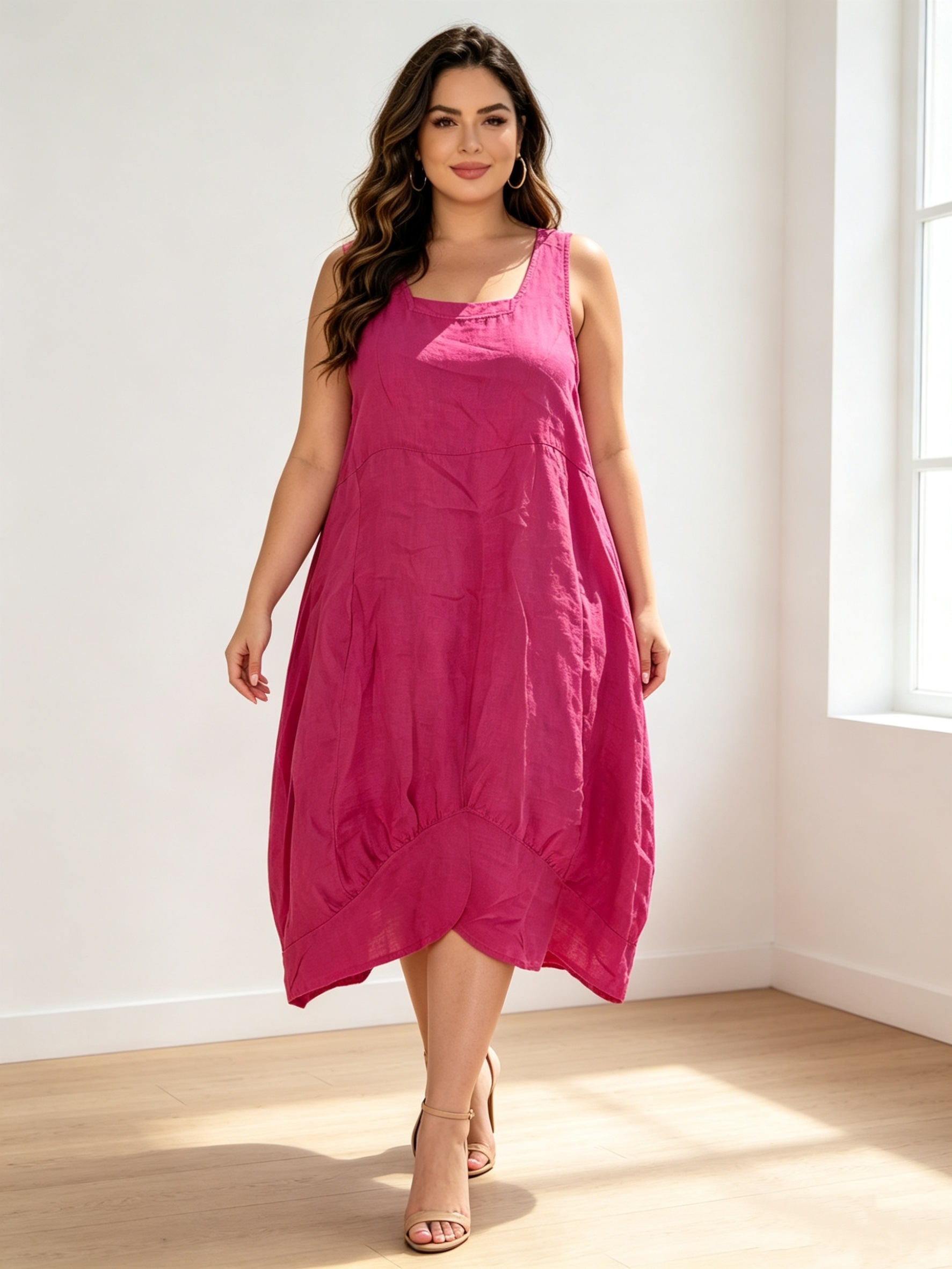 Wholesaler Mika Moda - Sleeveless pure linen balloon dress
