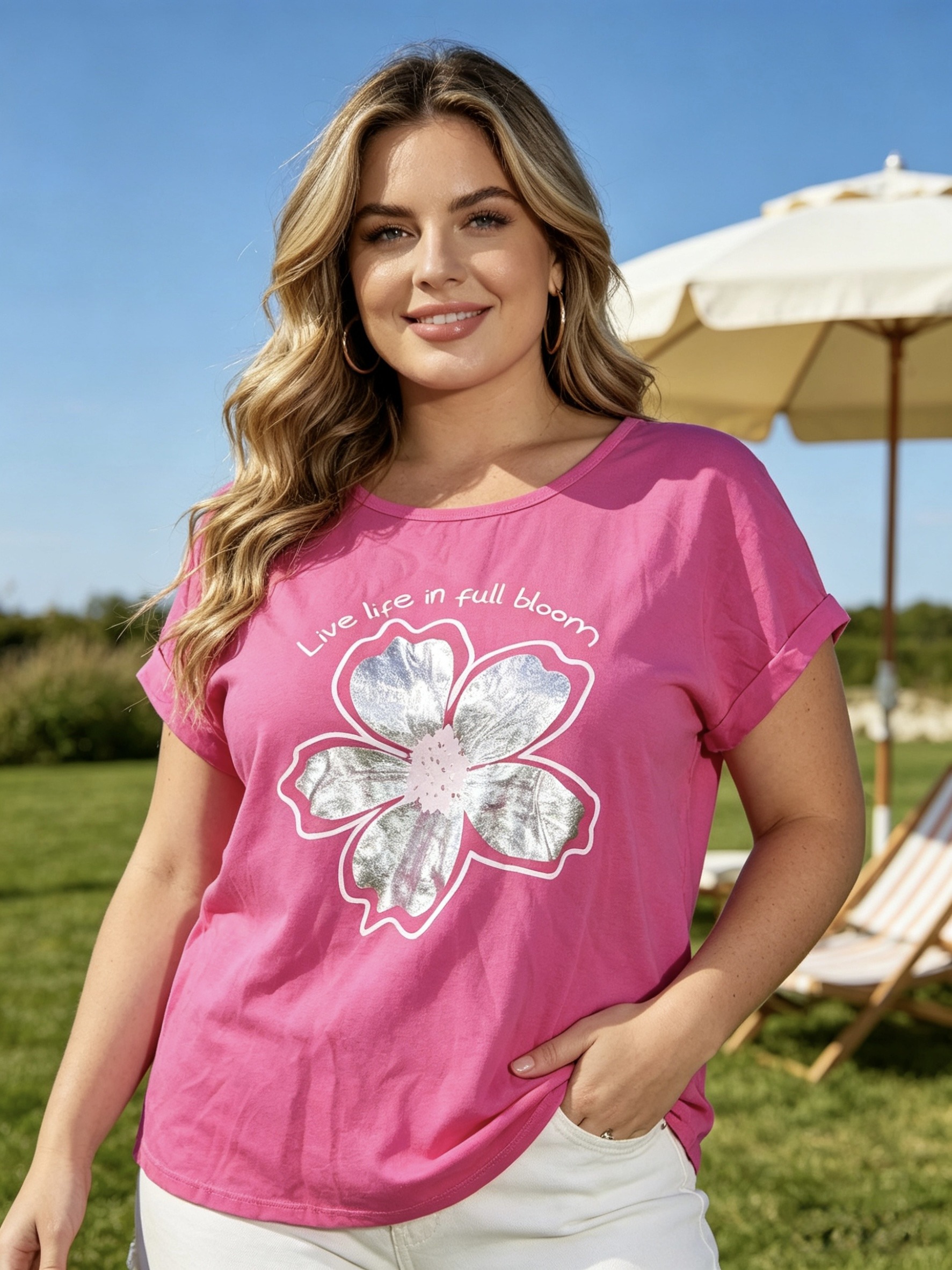 Wholesaler Mika Moda - LINEN BLEND T-SHIRT WITH SILVER PRINT
