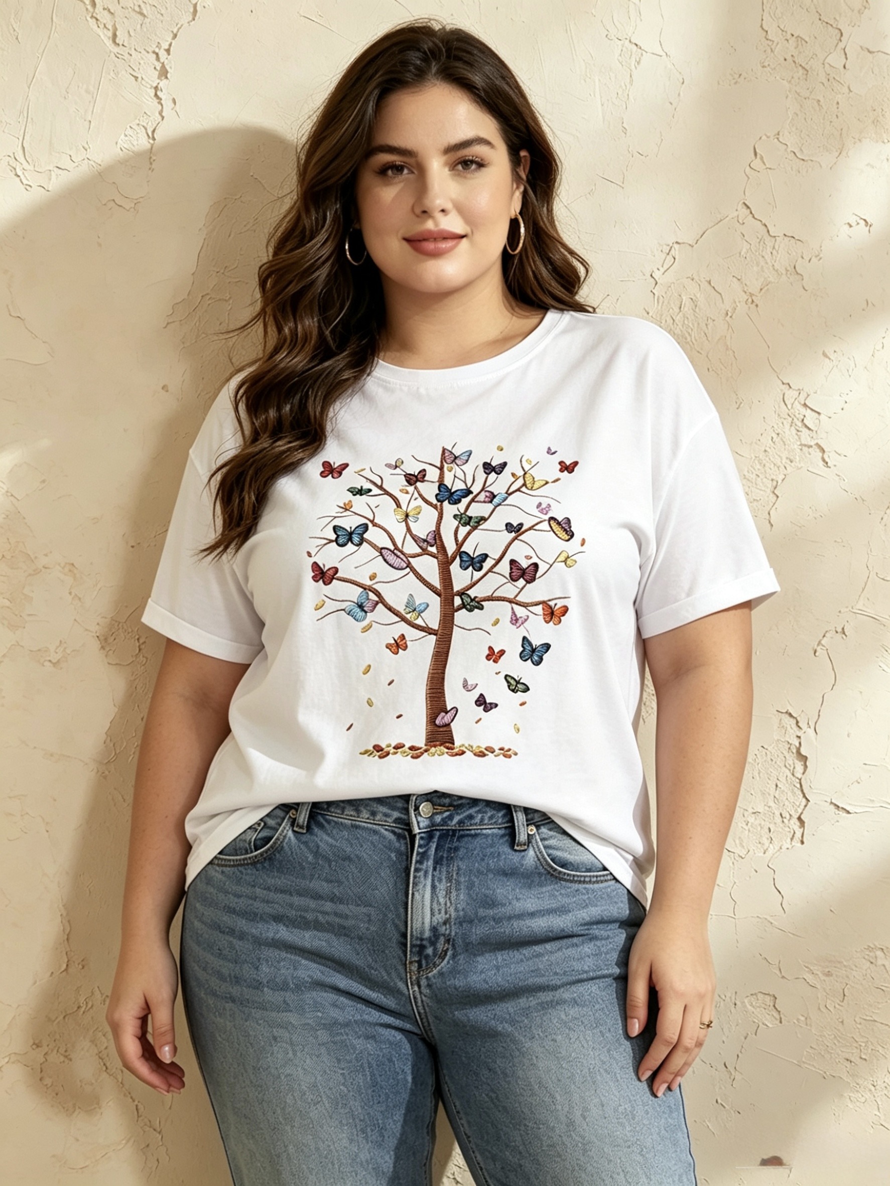 Mayorista Mika Moda - Camiseta de talla grande con estampado efecto bordado
