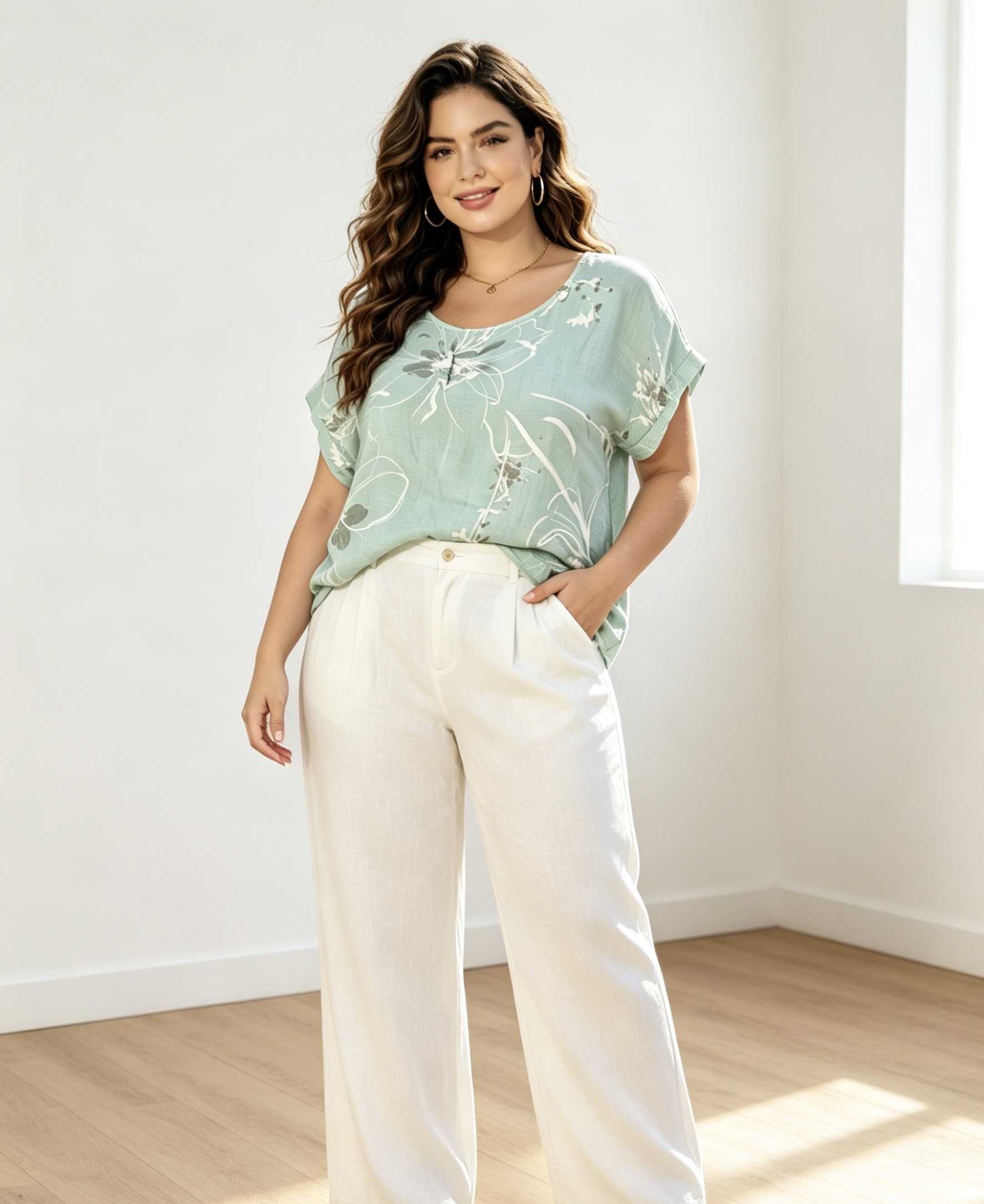 Mayorista Mika Moda - Suéter de lino puro estampado