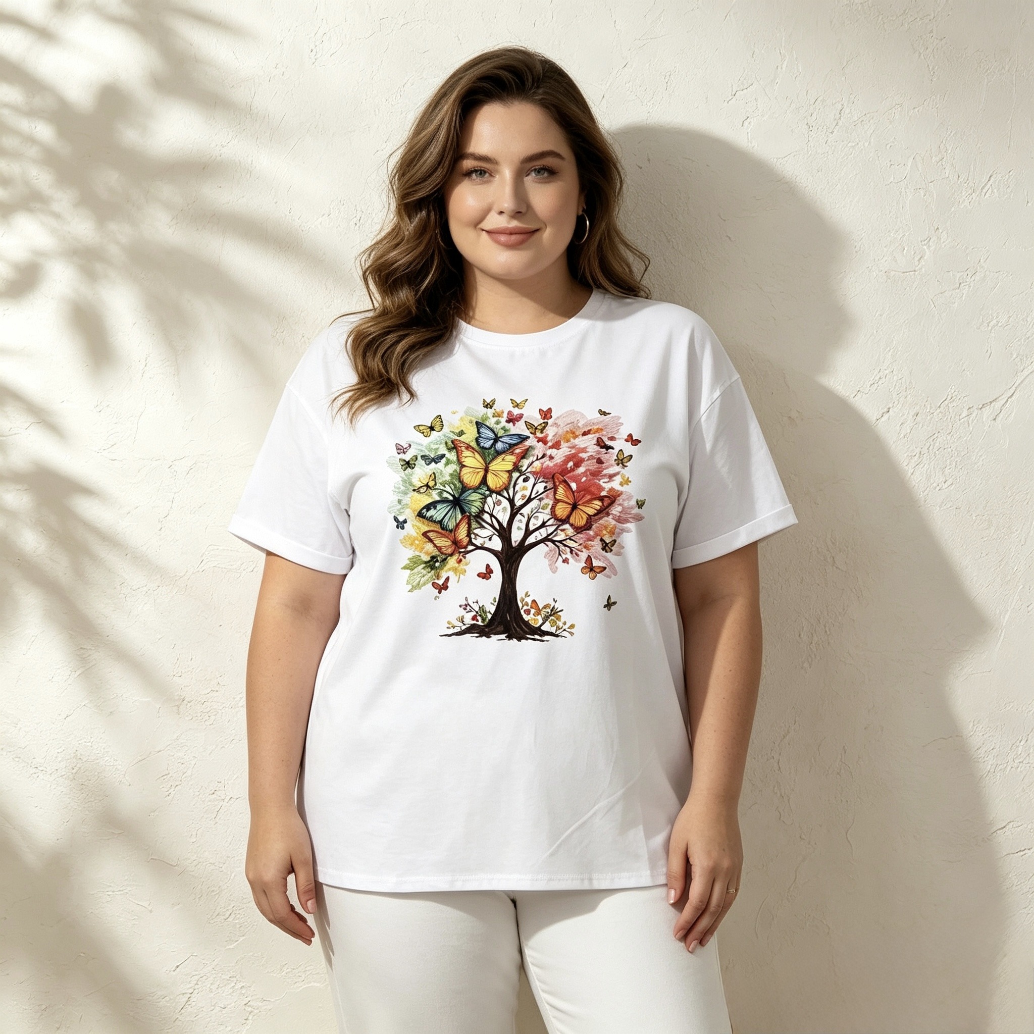 Mayorista Mika Moda - Camiseta de talla grande con estampado efecto bordado